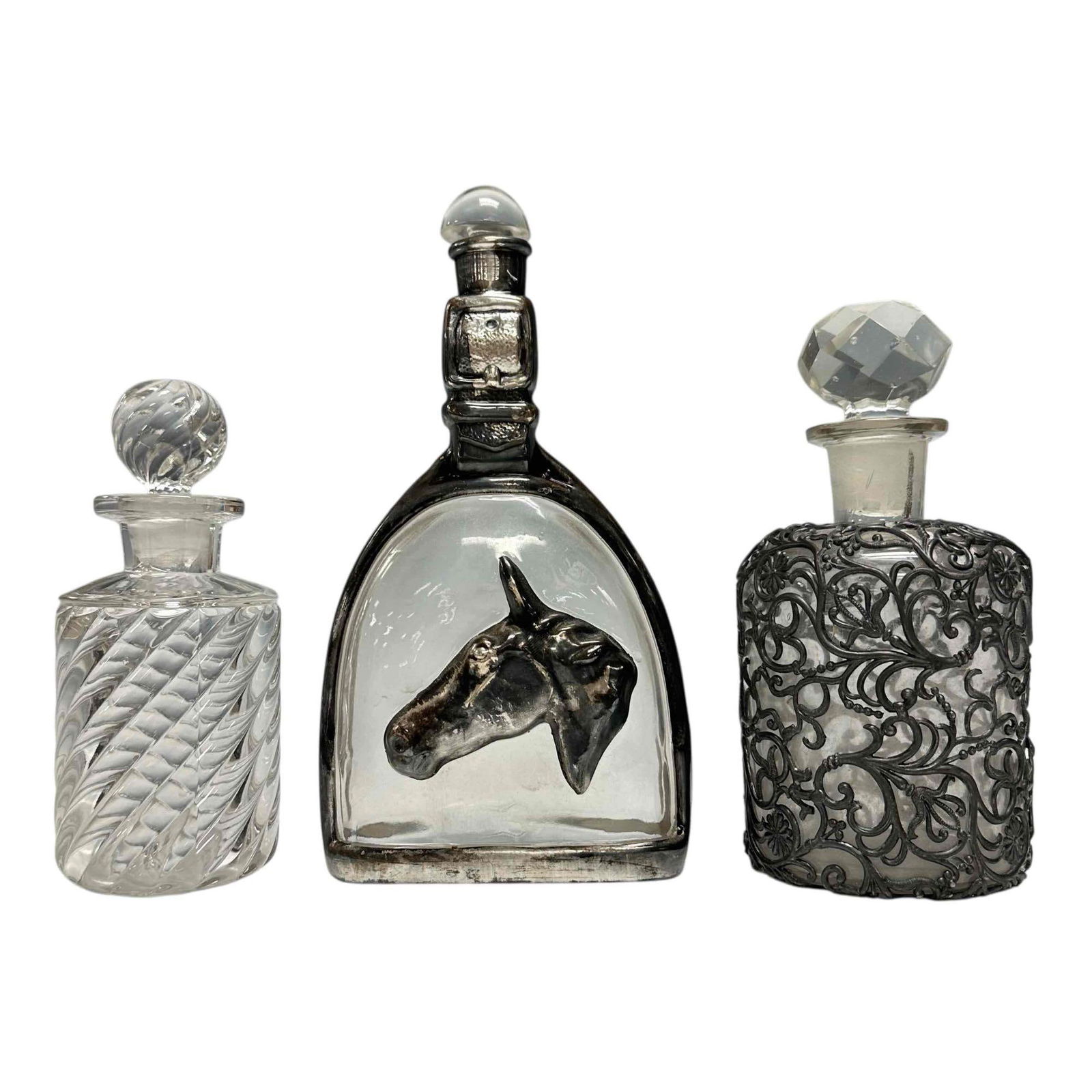 Sterling Overlay Filigree and Swirl Decanters (3) (1 of 20)