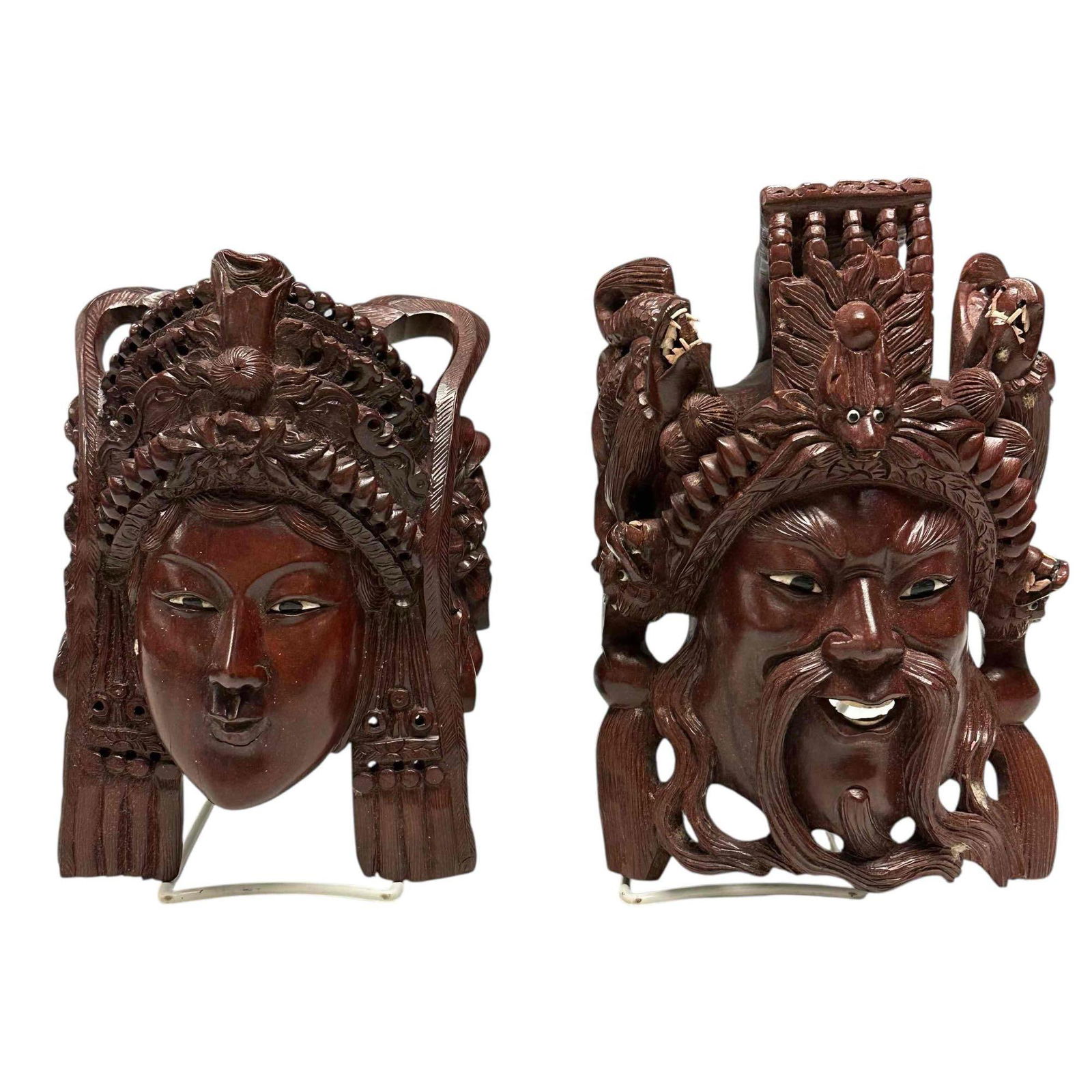 Carved Rosewood Emperor and Empress Mask Wall Hangers (2) (1 of 20)