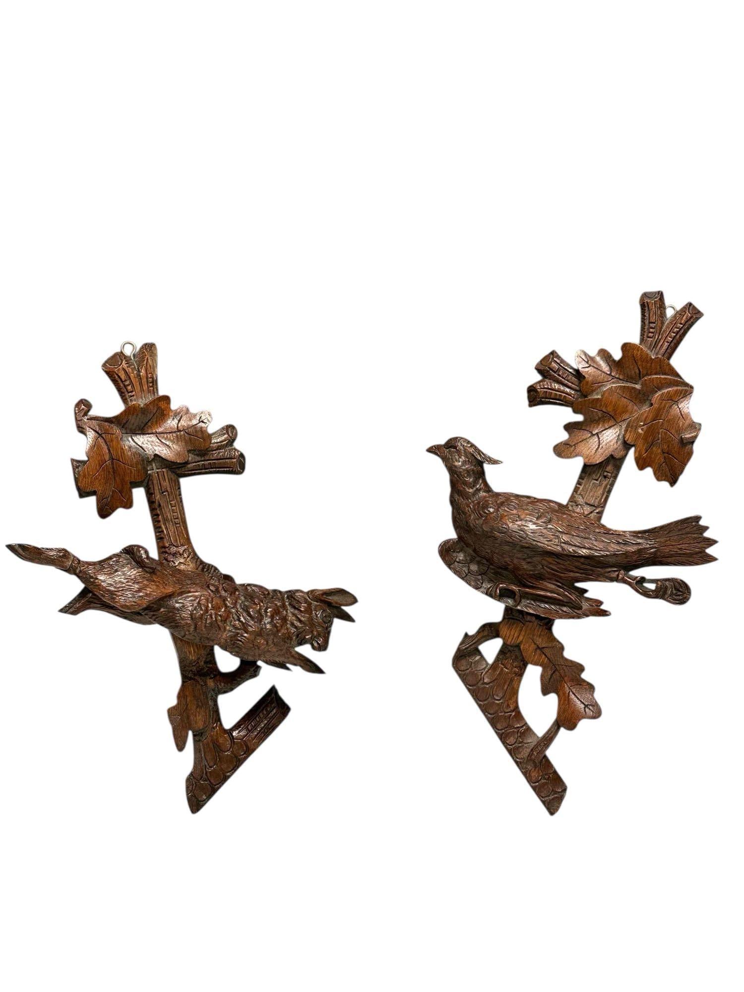 Architectural Carved Walnut Wall Hanger Game Rabbit and Pheasant (2) (1 of 19)