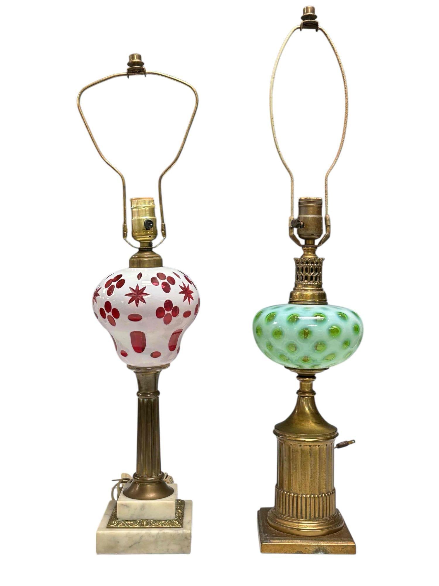 Opalescent Coin Dot and Sandwich Cut Art Glass Lamps (2) (1 of 19)