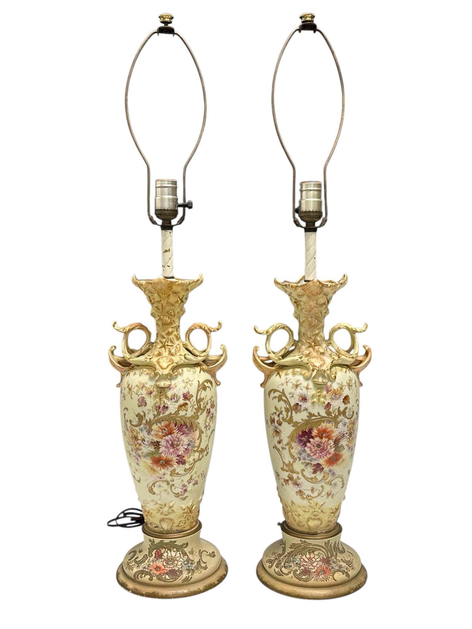 Pair of Porcelain Sea Shell and Floral Table Lamps (2) (1 of 20)