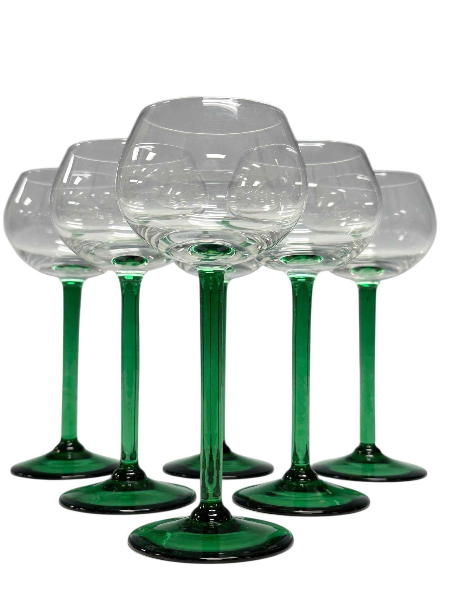 Cristal D'Arques-Durand Emerald Green Stemmed Wine Glasses (7) (1 of 14)