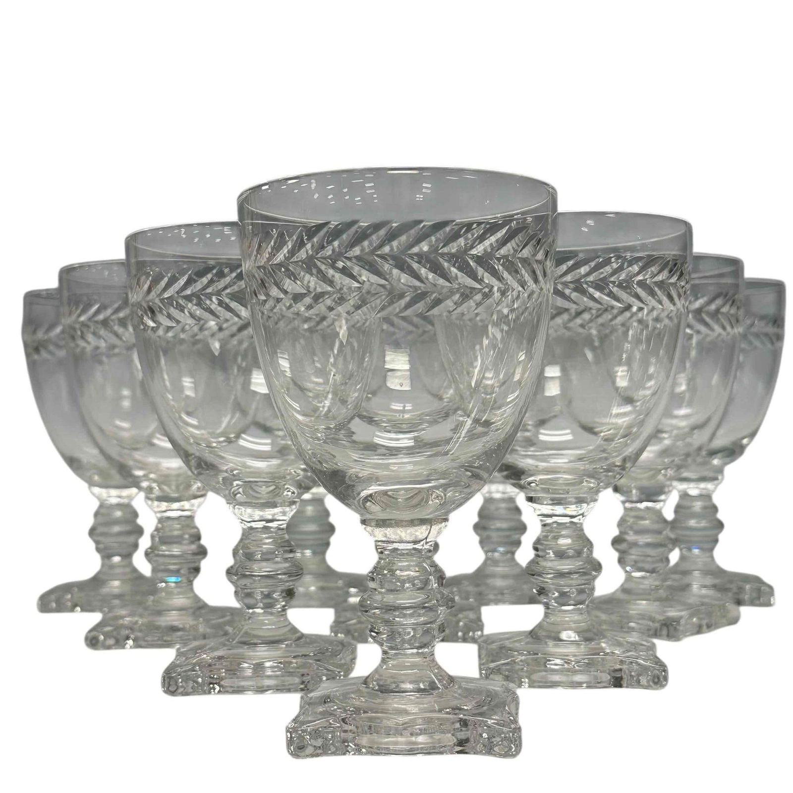 Seneca Square Laurel Square Base Water Goblet Glasses (10) (1 of 20)