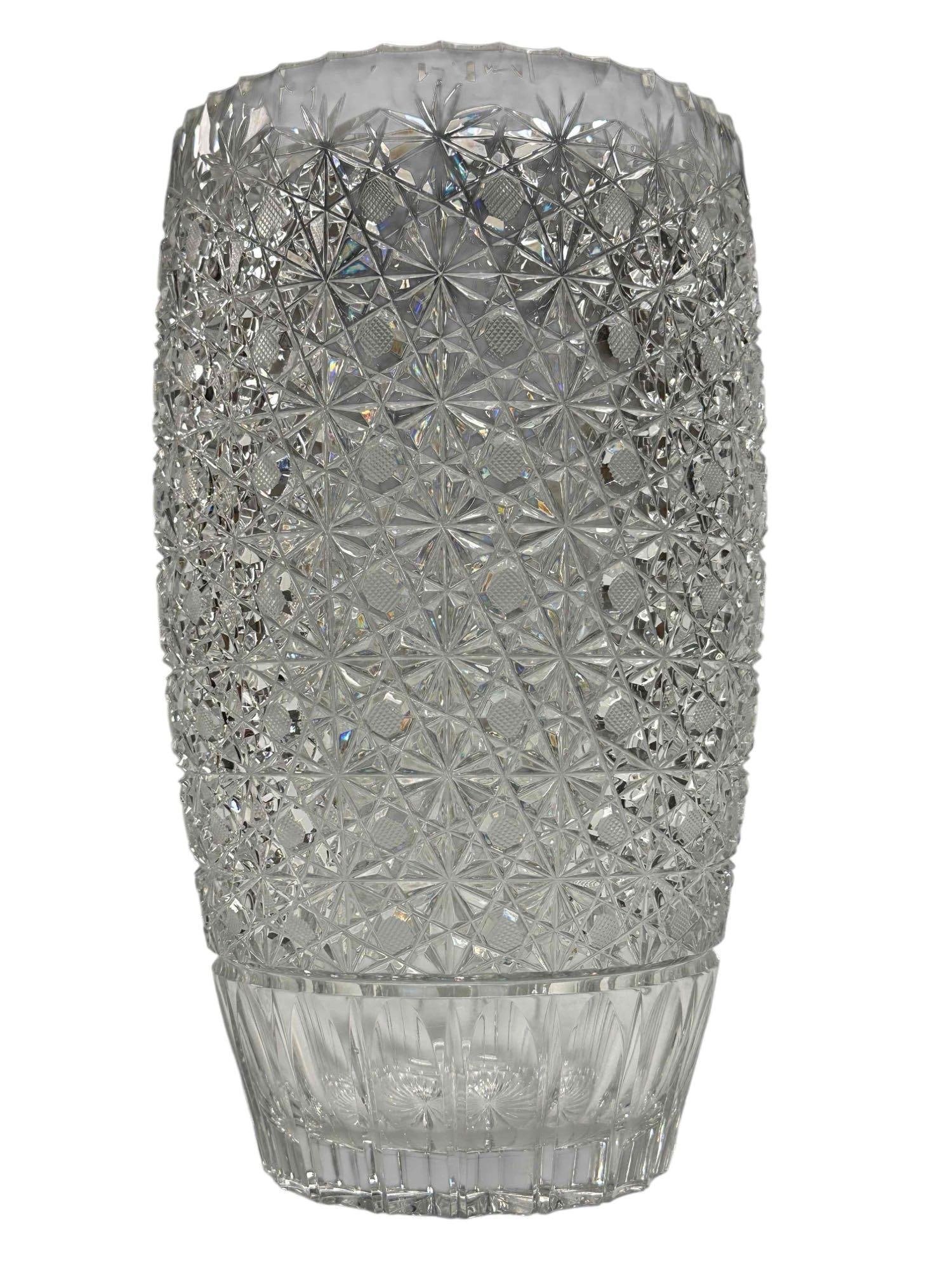 American Brilliant Period Cut Crystal "Daisy Button" Vase 11.75" Tall (1 of 15)