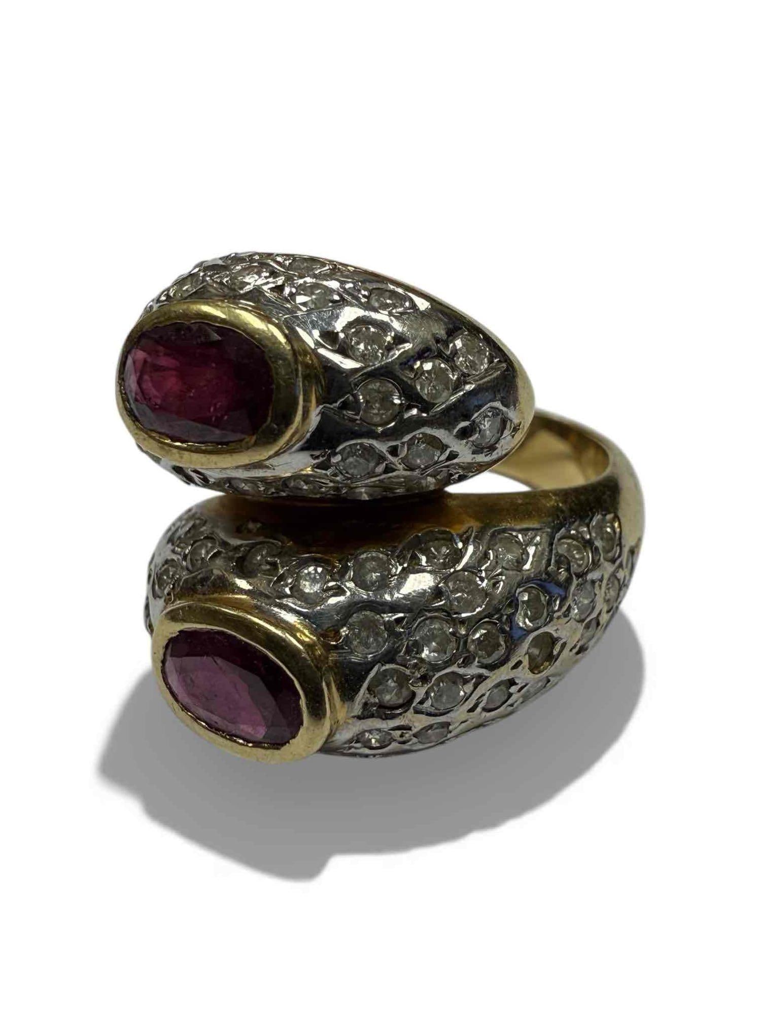 14k Yellow/White Gold Bypass Cabochon Ruby Ring (1 of 11)