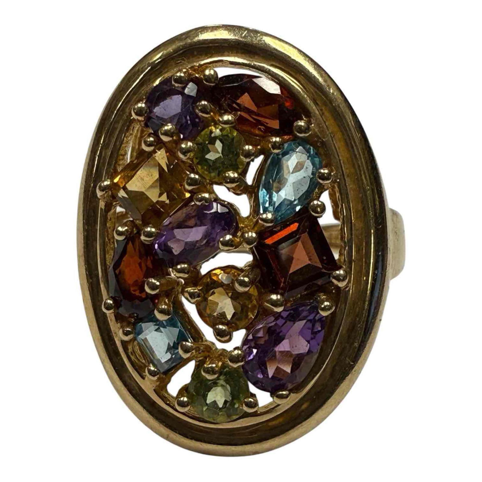 Muti-Gemstone 10K Yellow Gold Cluster Ring (1 of 15)