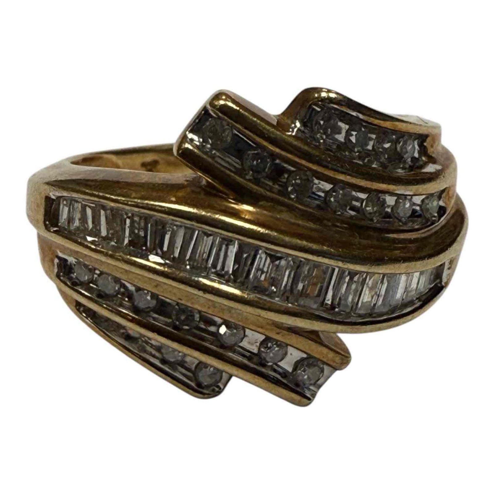 10K Yellow Gold Baguette & Round Cut Diamond Ring (1 of 9)