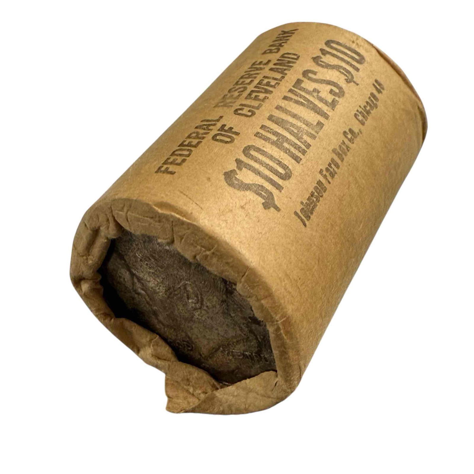 Sealed Silver Half Dollar Bank Roll (20): Sealed Federal Reserve Bank of Cleveland roll of what appears to be all 1964 Franklin half dollars (20). See photos for condition.