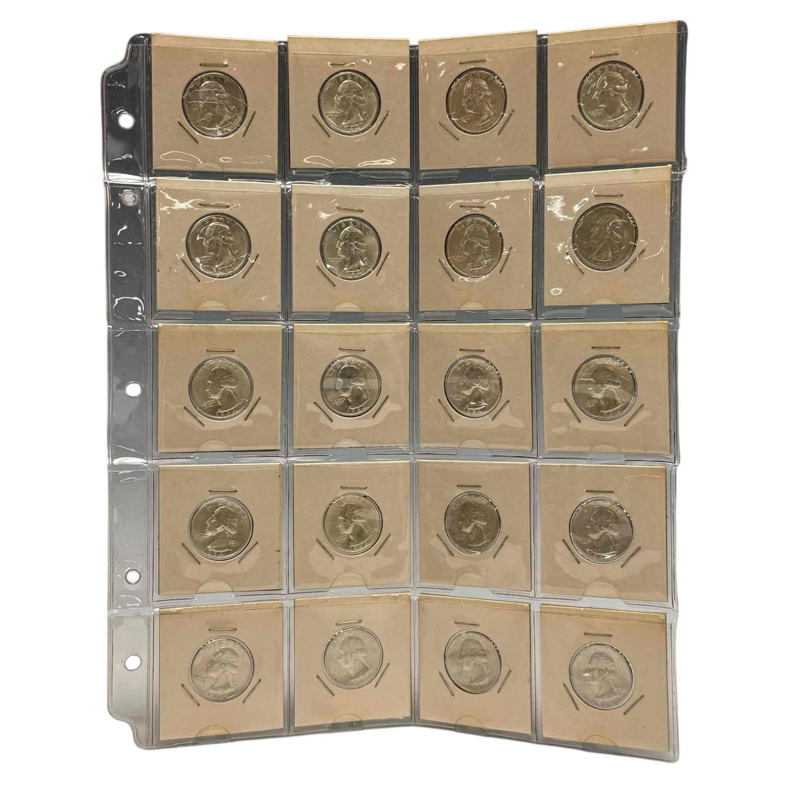 Twenty 1960 to 1964 Silver Quarters (20): Sleeve of 20 silver quarters with dates ranging from 1960 to 1964. See photos for condition.