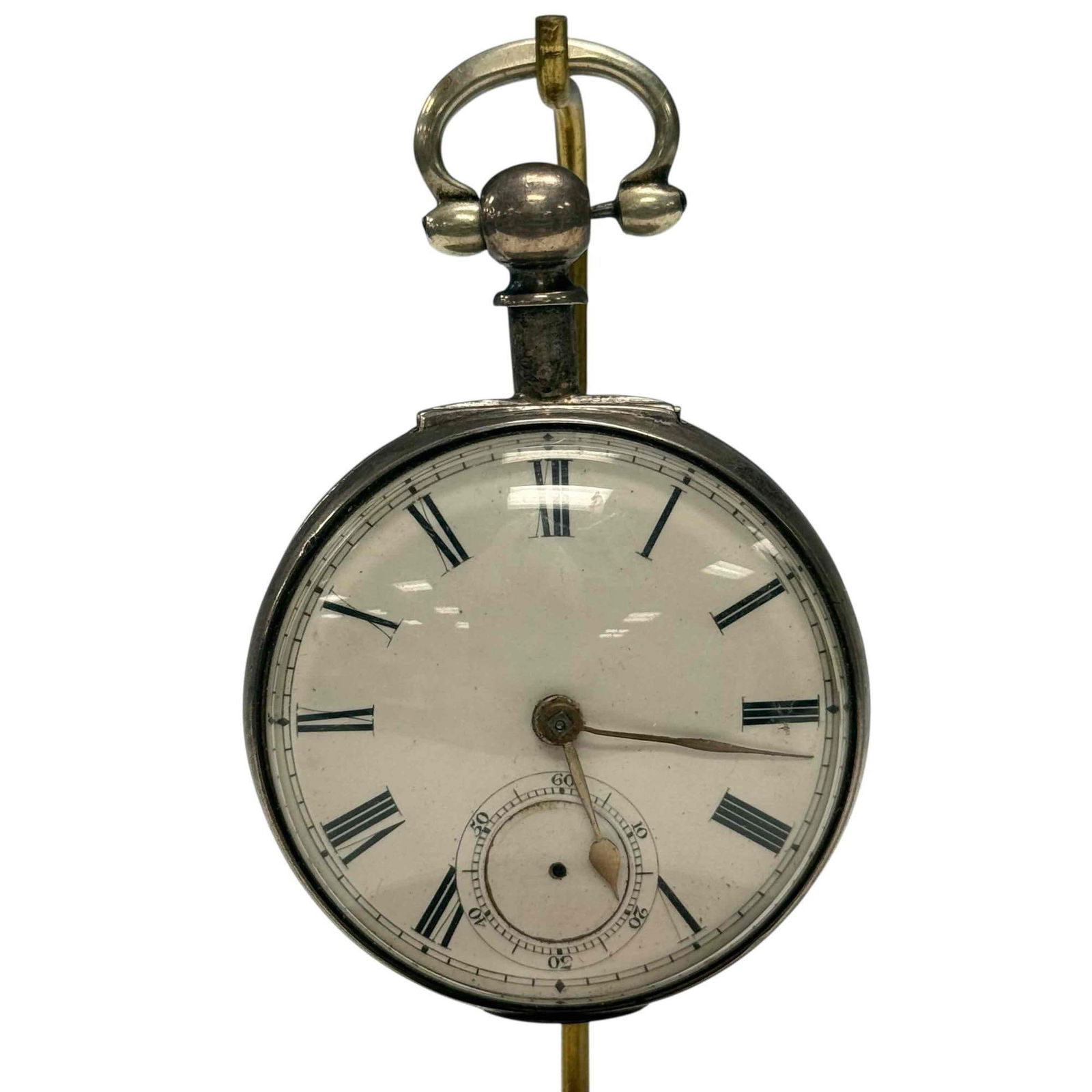 19th Century English Sterling Silver Fusee Pocket Watch Key Wind: Birmingham England 19th century .835 sterling silver Roman numeral white enamel face fusee pocket watch. Having original beveled edge dome glass and in working ticking condition. Watch does not includ