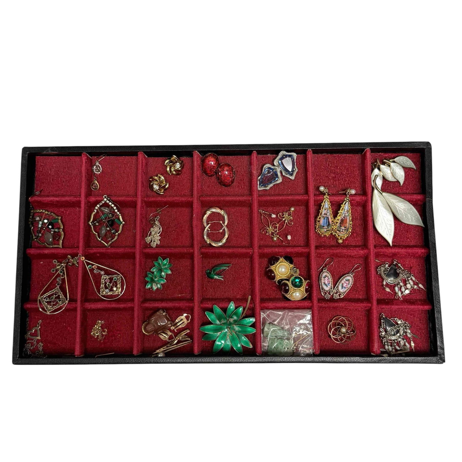 14K Gold Tie Clip David Andersen Norway Sterling Silver Plus More Vintage Jewelry: David Andersen Norway sterling silver white enamel leaf brooch 3" and earring set with second David Andersen green enamel leaf set but with enamel losses. 14k yellow gold with pearl tie clip weighting