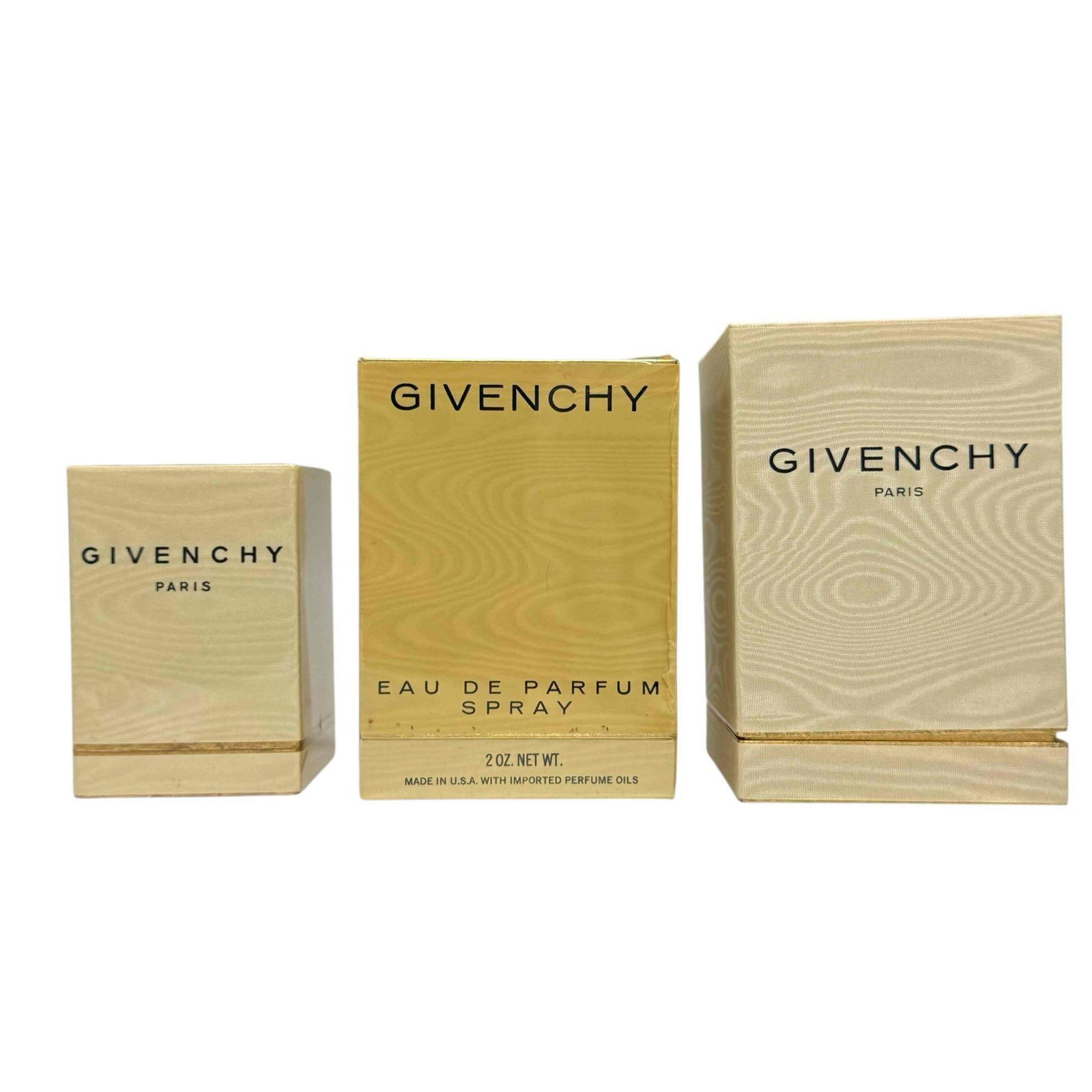 Three (3) GIVENCHY Fragrances / Perfumes - PARIS: Three like new ladies perfume fragrance bottle by GIVENCHY Pairs France. 1/2 oz bottle in original plastic wrap, 2oz bottle in plastic and largest 2oz just box but full as shown. See photos