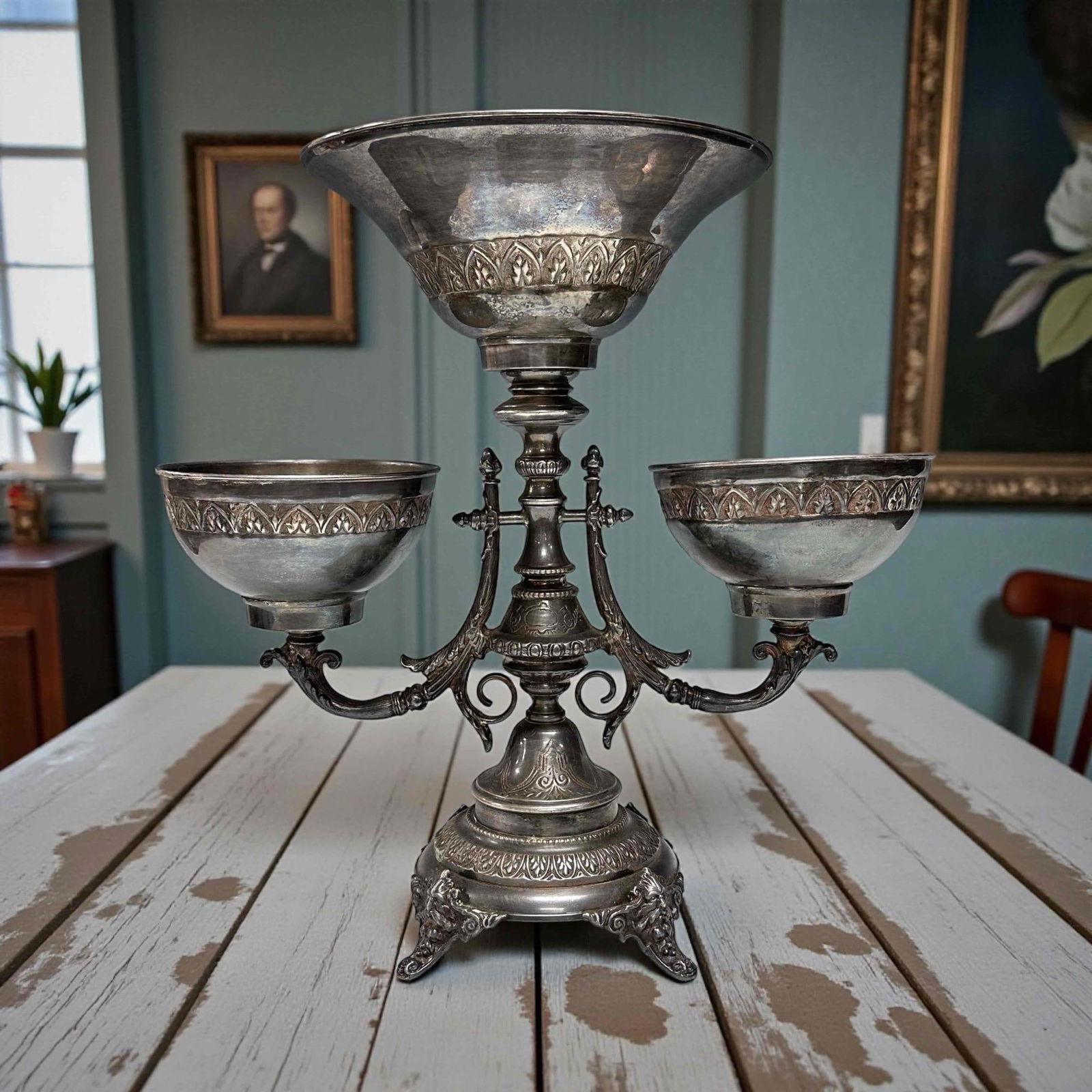 Multi Tiered Silver Plated Footed Epergne 16.25" tall (1 of 18)