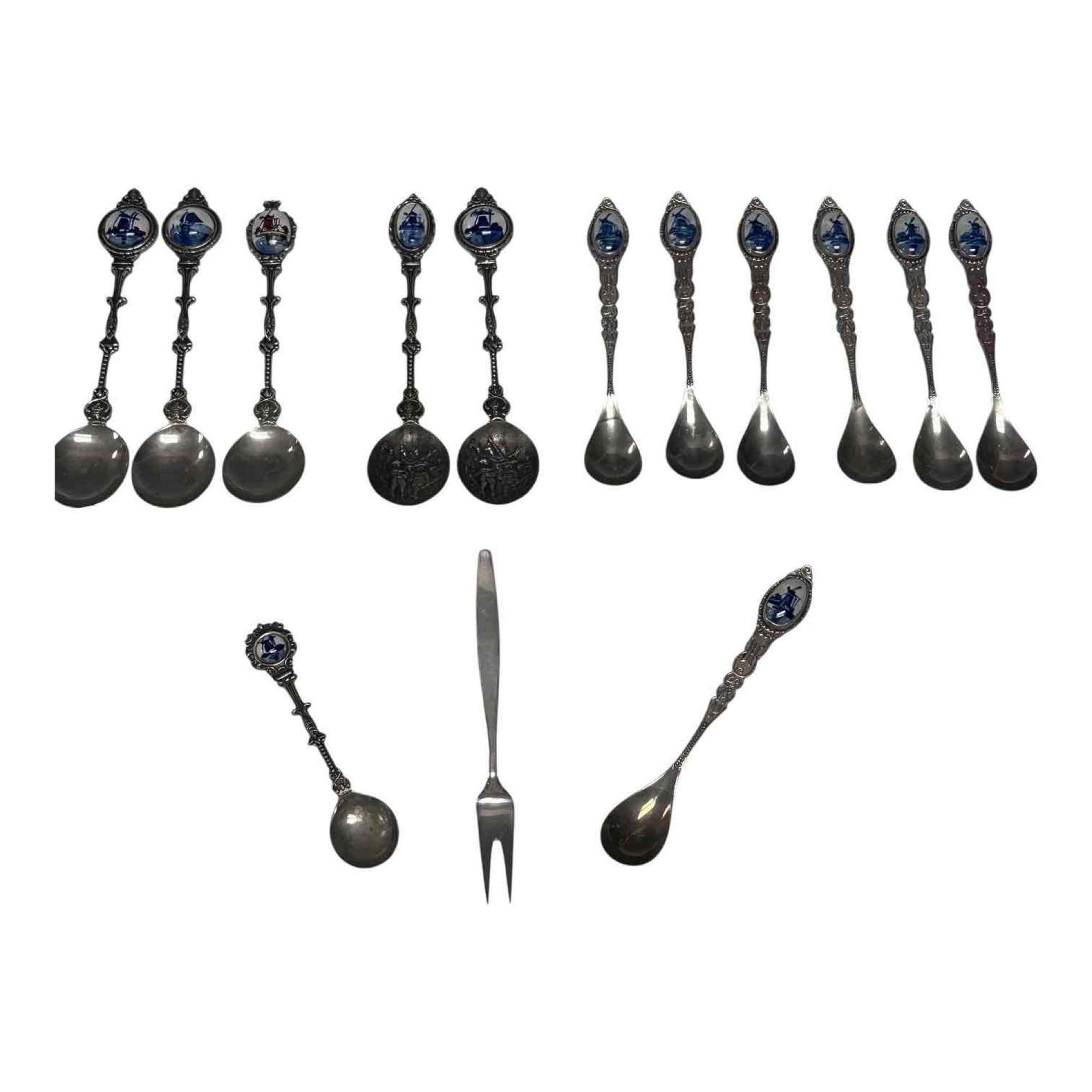 Danish Delft Souvenir Collector Spoons with Georg Jensen Olive Fork (14) (1 of 17)