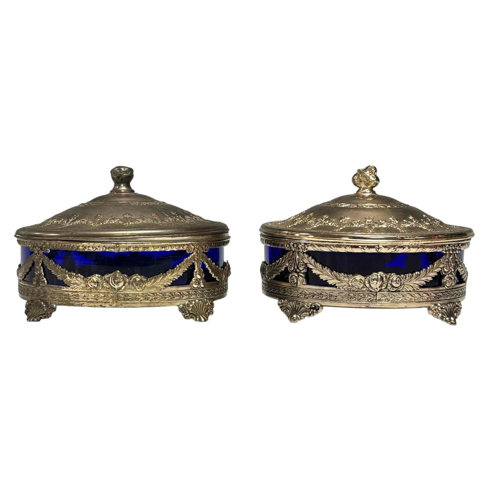 Cobalt Blue Glass Silver Plated Lidded Dishes (2) (1 of 20)