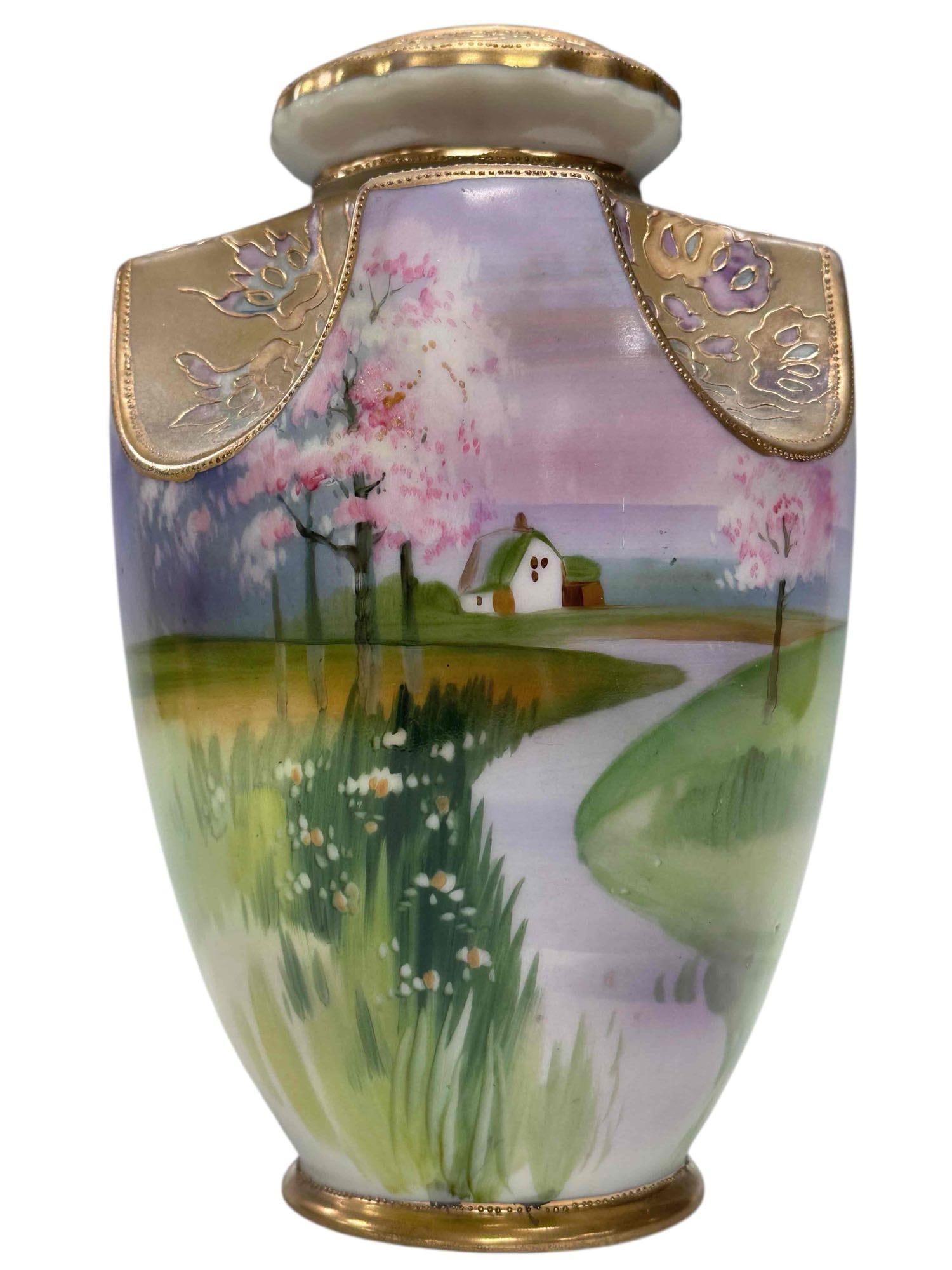 Circa 1900-1910 Nippon Hand Painted Country Landscape Vase (1 of 18)