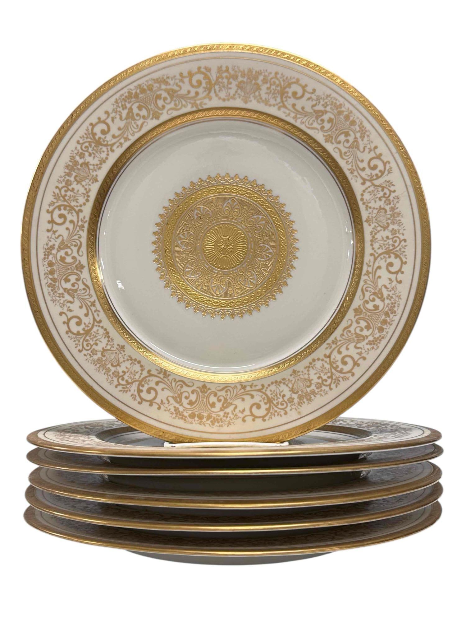 Six Gold Gild/Encrusted Rosedale Dinner Plates (1 of 20)