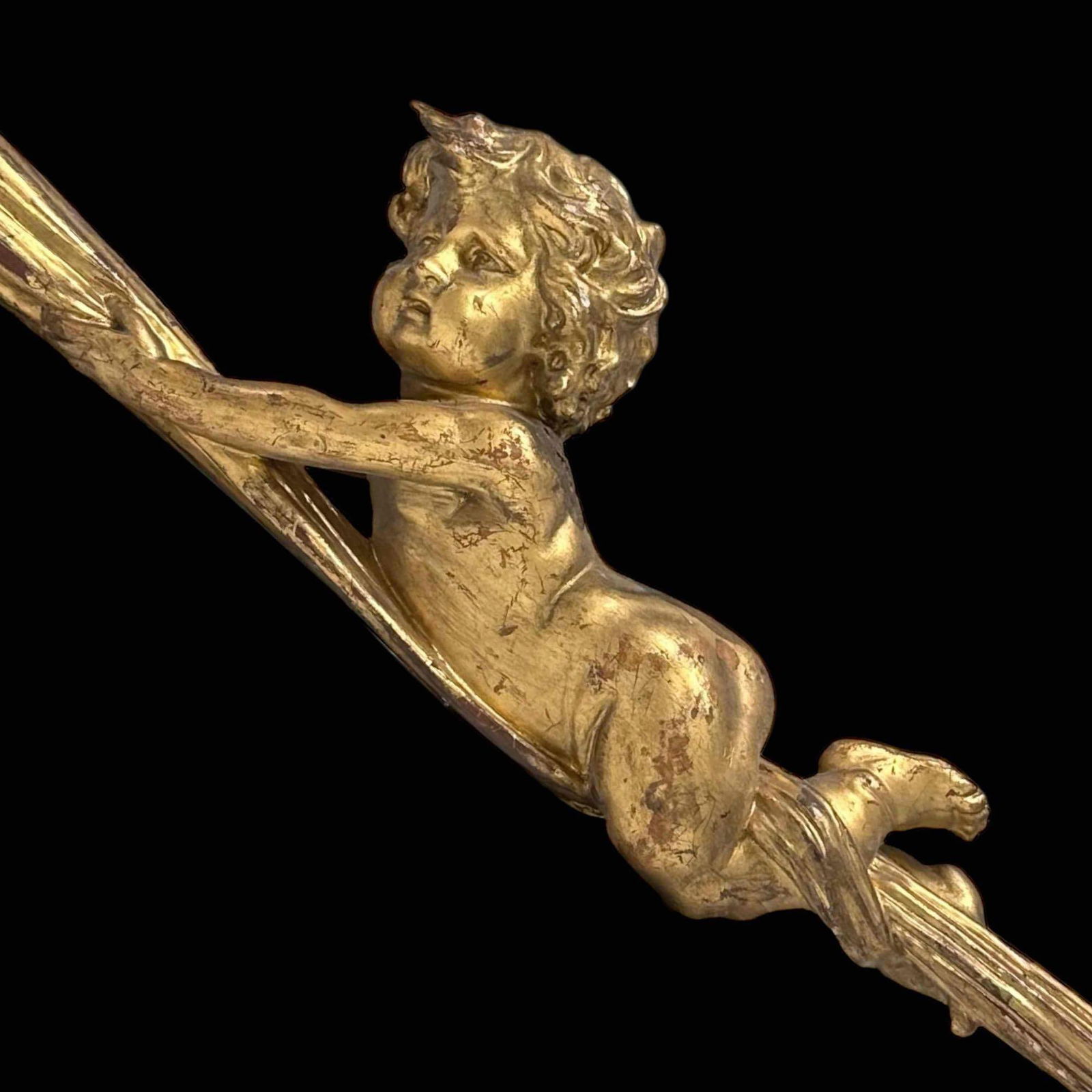 19th Century Italian Gold Gilt De-Winged Cherub Staff Carving 27" (1 of 16)