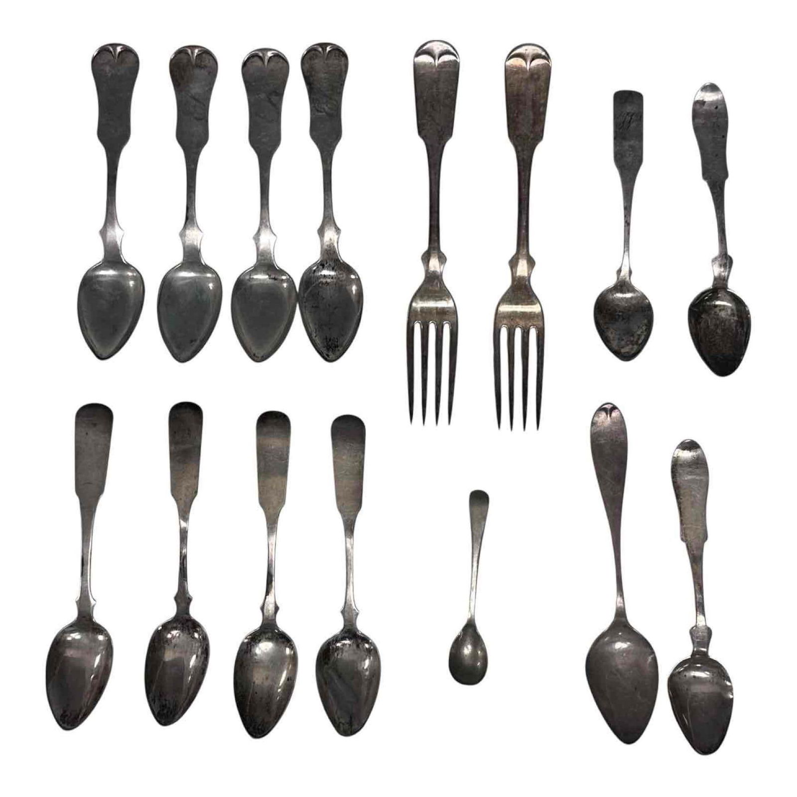 Early American Coin Silver "Fiddle Back" Flatware and Extras (15) (1 of 14)