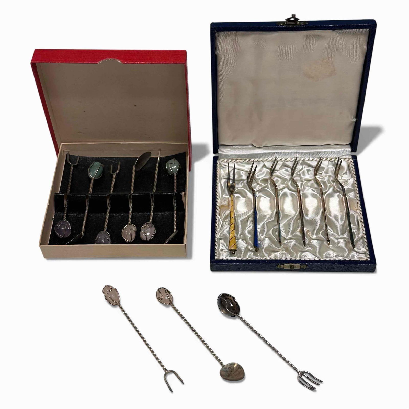 Sterling Silver Cocktails Forks & Brazilian Gemstones Spoon Fork Set (1 of 10)