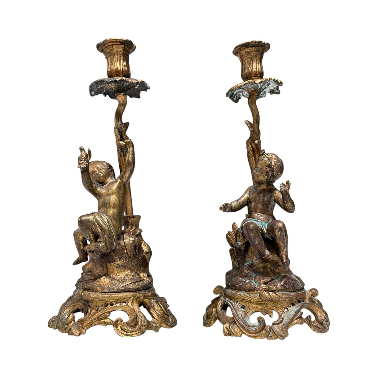 Pair of 19th C Brass Cherub Candlesticks (1 of 15)