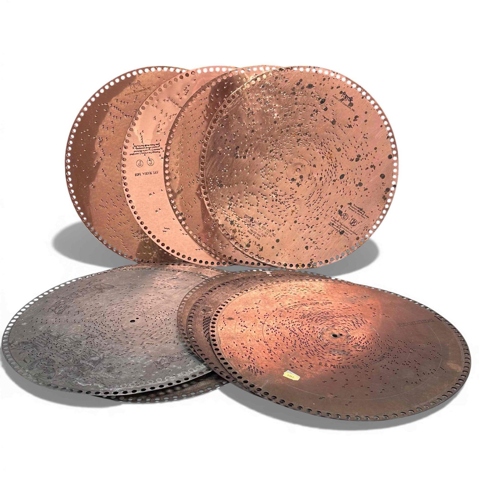 Regina Music box Metal Disc Collection.: Collection of 16 metal music box disc Some titles include Runaway Girl, The Nightingale Song, Smokey Smoke Cakes, Silver Threads among the gold, My Old Kentucky Home, and more. See photos for