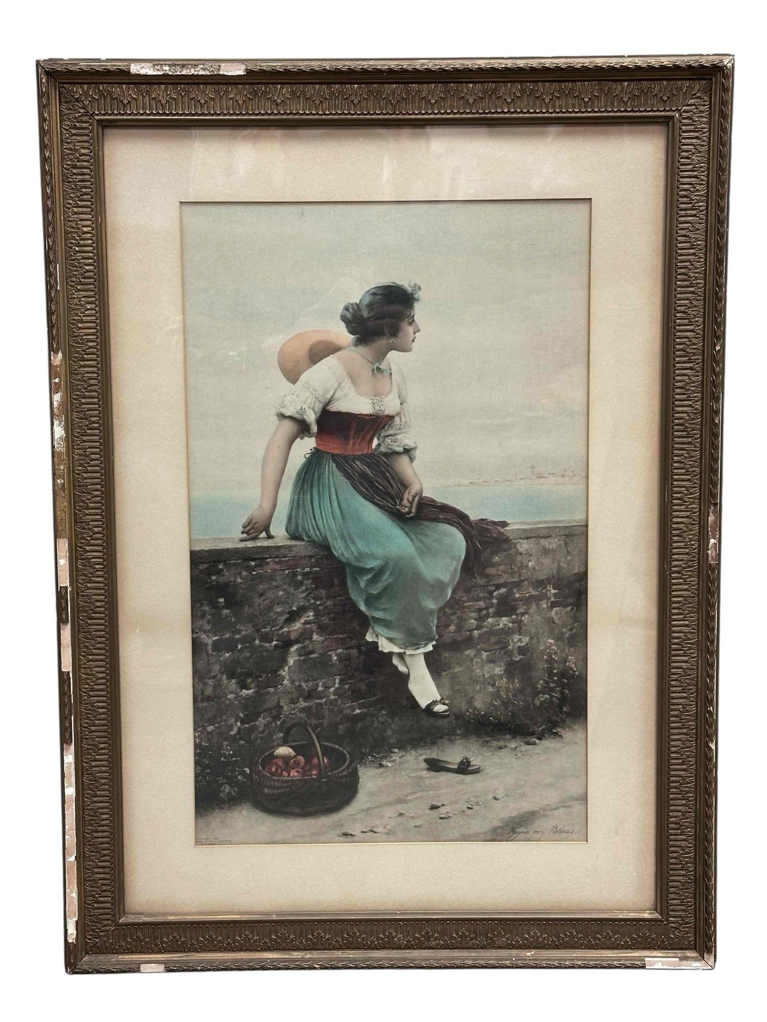 Framed print of "A Pensive Moment" by Eugene von Blaas (1 of 15)