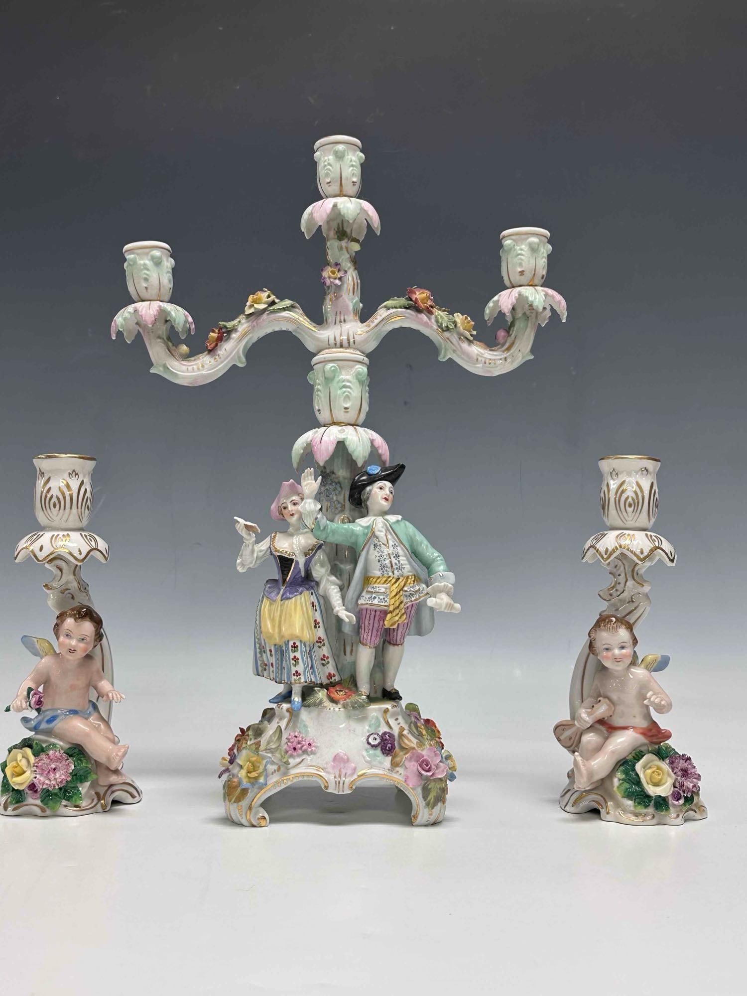 Dresden German Porcelain Candelabra and Candlesticks - 2