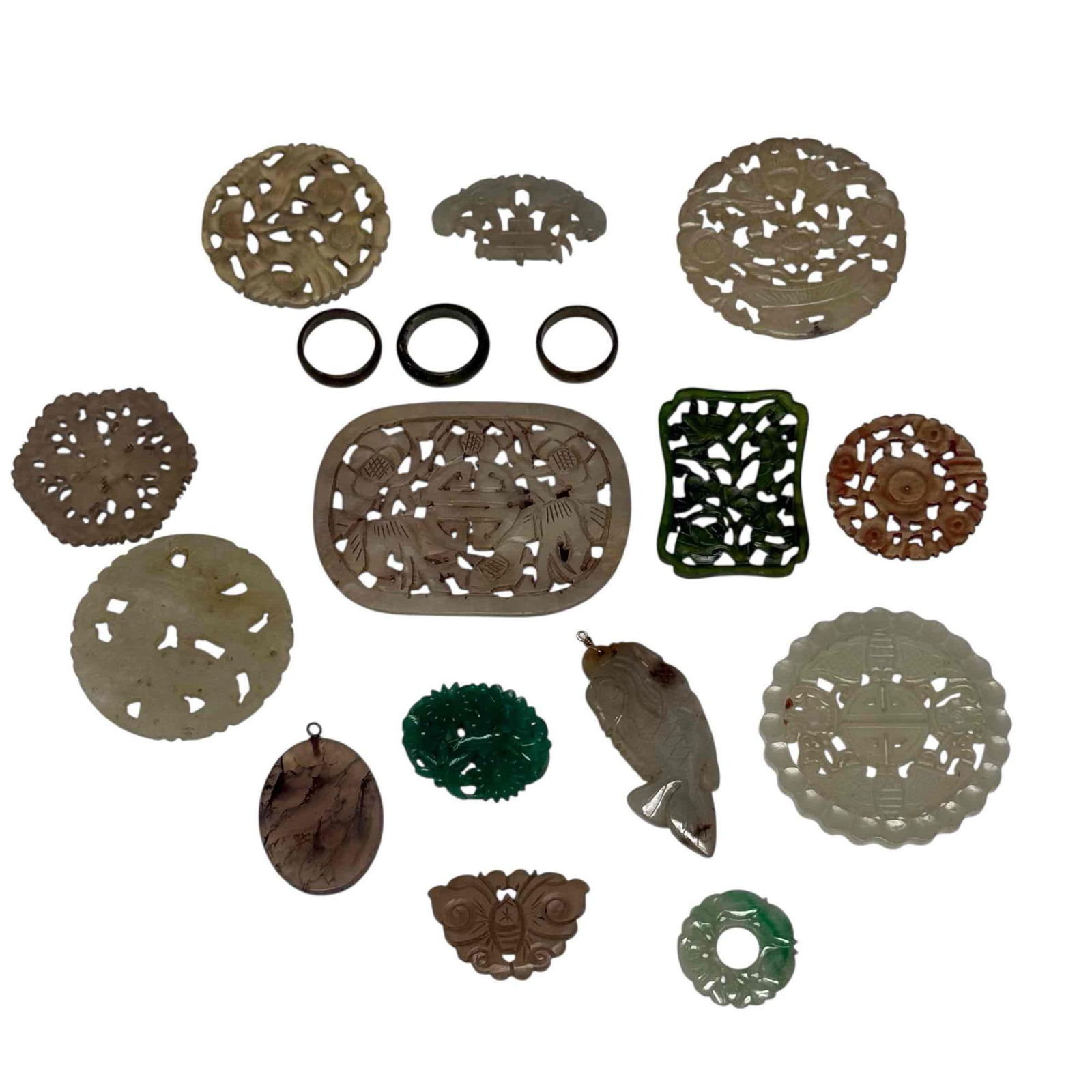 Carved Jade Jadeite Pendants and Rings (17) (1 of 17)