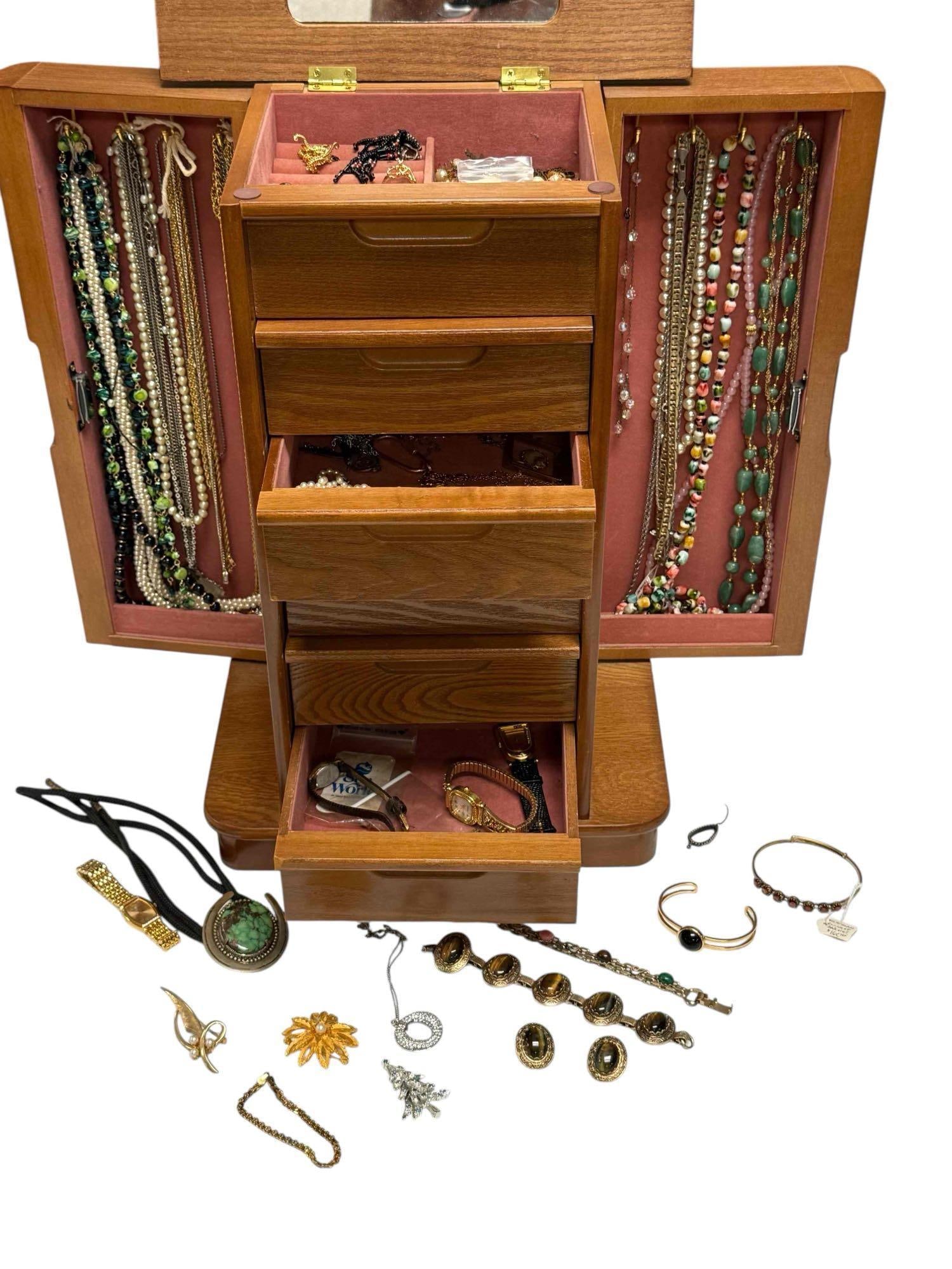 Jewelry Armoire Full of Costume Jewelry 18" Tall (1 of 20)