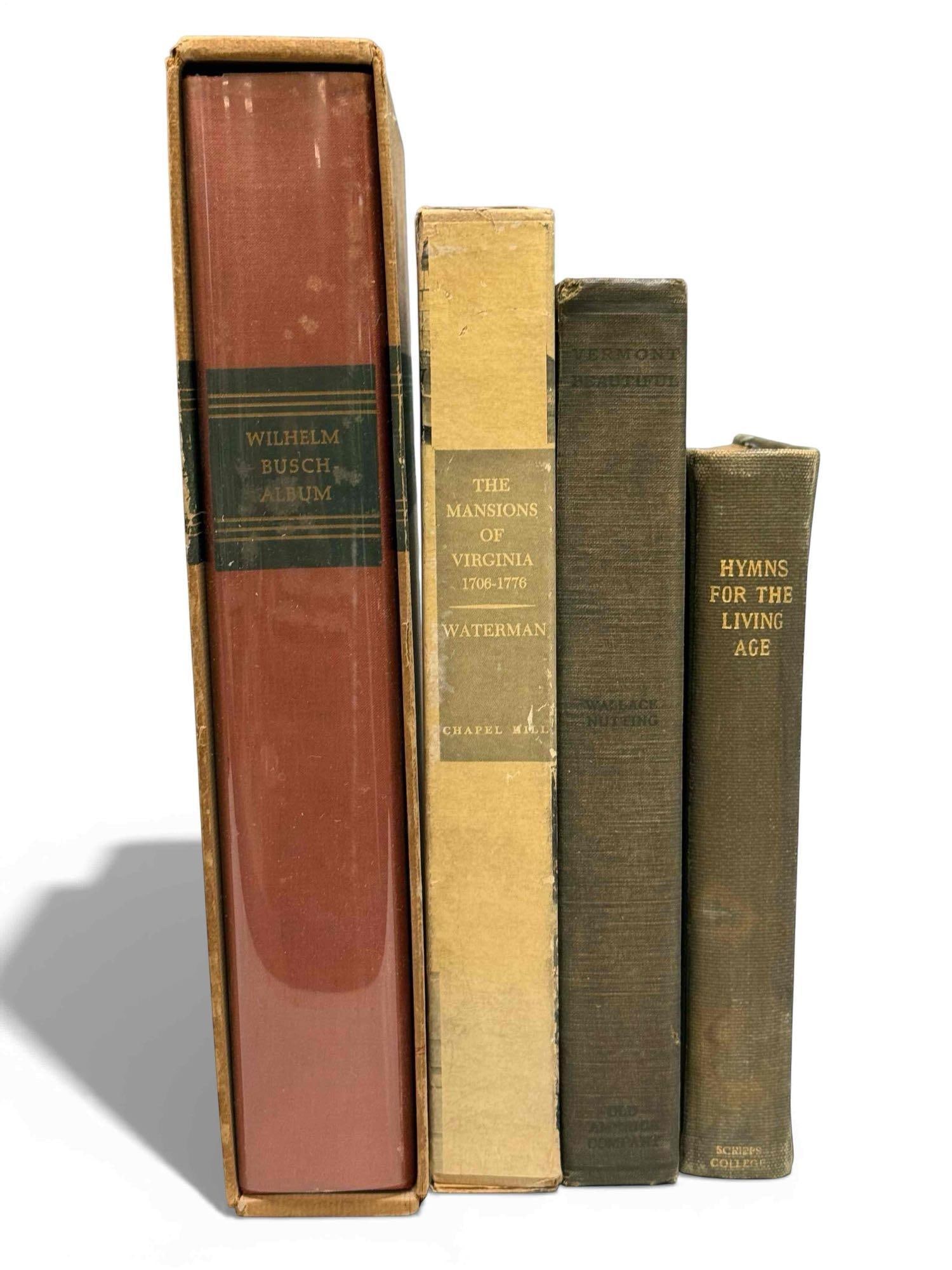 Hardback Books from The Bob Feller Estate Cleveland, Ohio (4): Four hardback books from the personal estate of legendary Cleveland Indians Bob Feller estate. Including; "Hymns for the Living Age" stamped Feller Library, Wallace Nutting "Vermont Beautiful" stamped