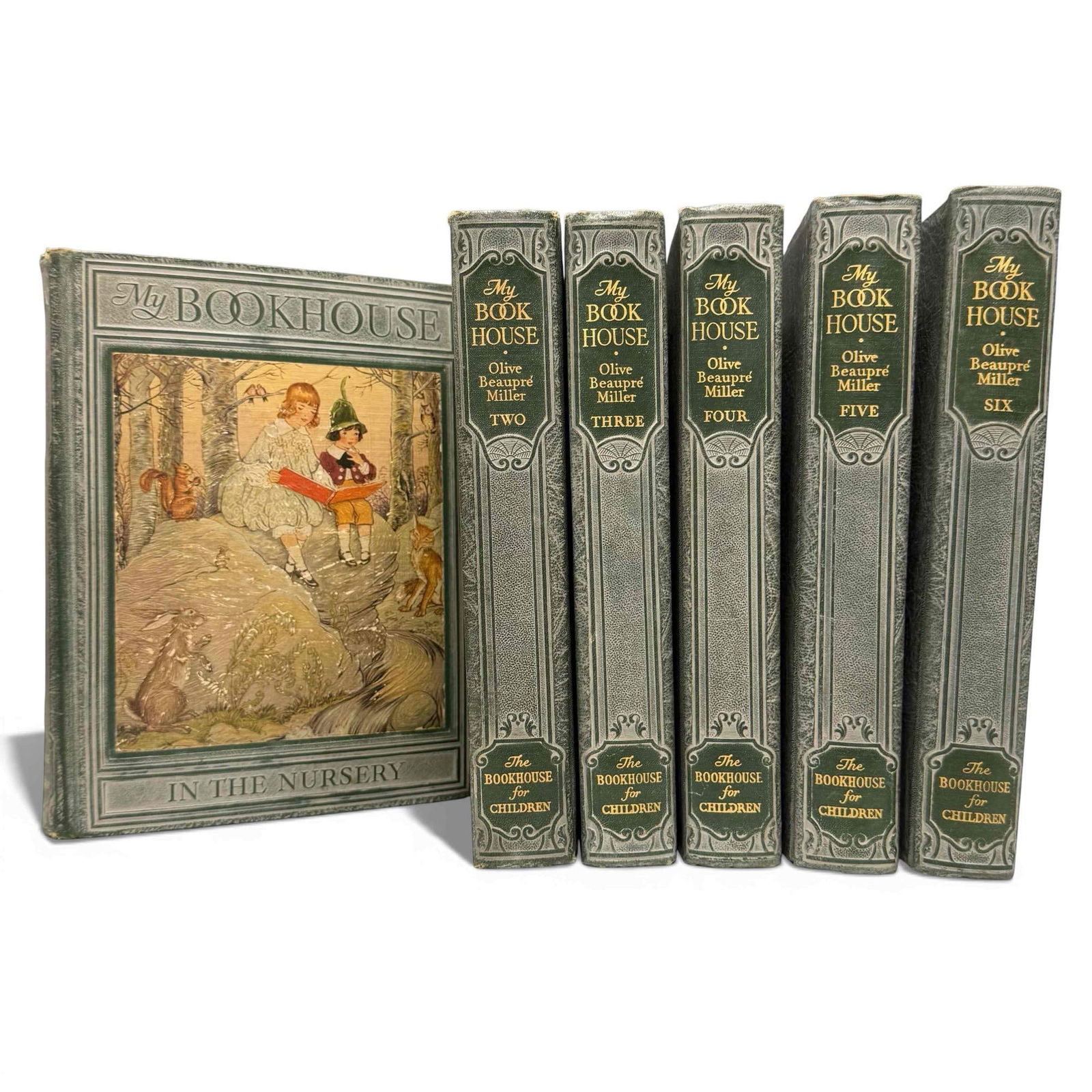Volumes One to Six of the My Bookhouse Collection, Early 20th Century: Volumes 1 through 6 of the My Bookhouse Collection published in the early 20th century by The Bookhouse for Children based in Chicago and Toronto. The books are in good condition showing some age appr