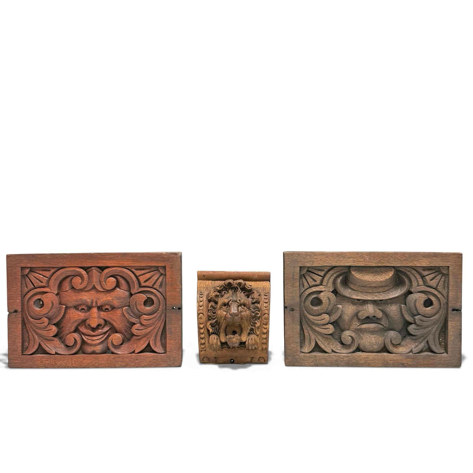 (2) Green Man Oak Carved Plaques and Lion Head Architectural Pcs (1 of 15)