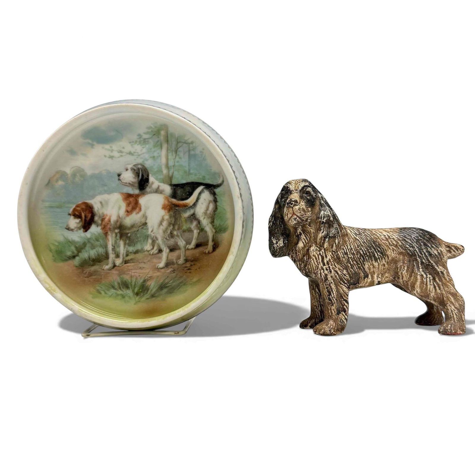 Cocker Spaniel Steel Dog Bank and German Porcelain Dog Bowl (1 of 16)