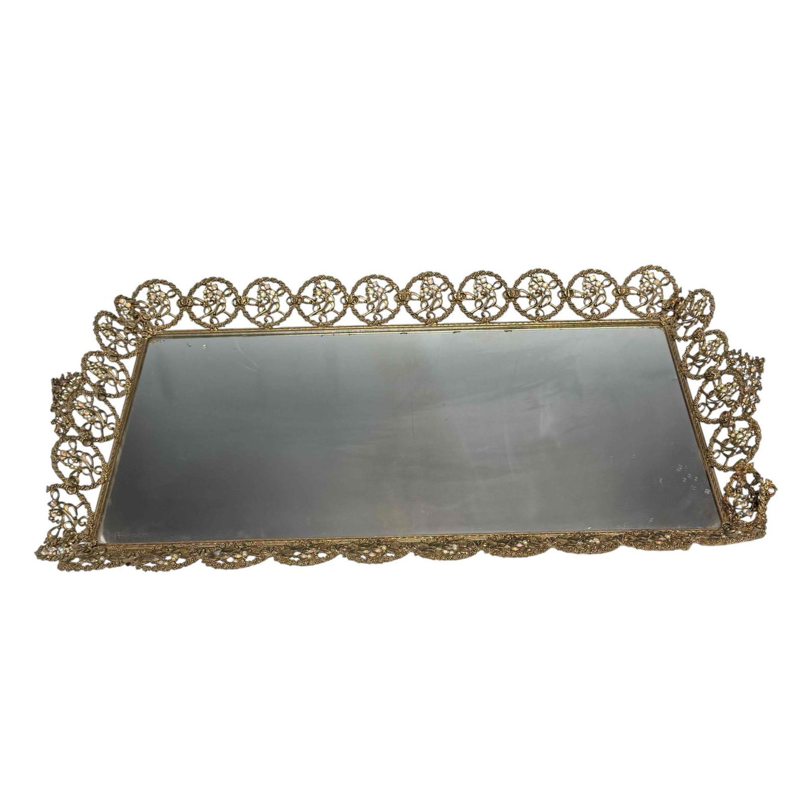Brass Filigree Ormolu Vanity Mirror 28" (1 of 16)