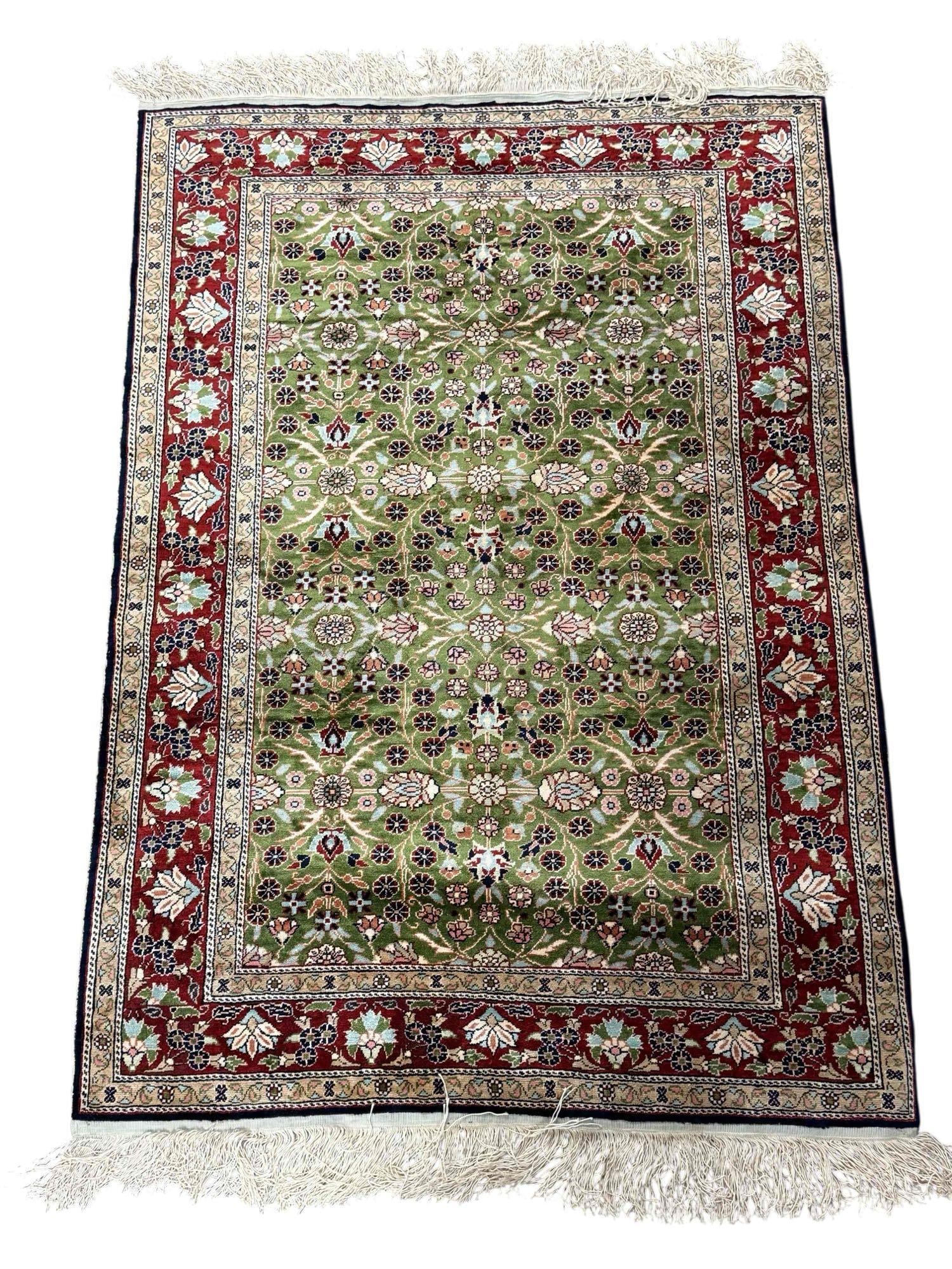 Fine Turkish Kayseri Carpet / Rug: Silt and wool, great color and motif. Measuring approx 126" x 89" x ". Very good condition, smoke and pet free home, no issues, see photos
