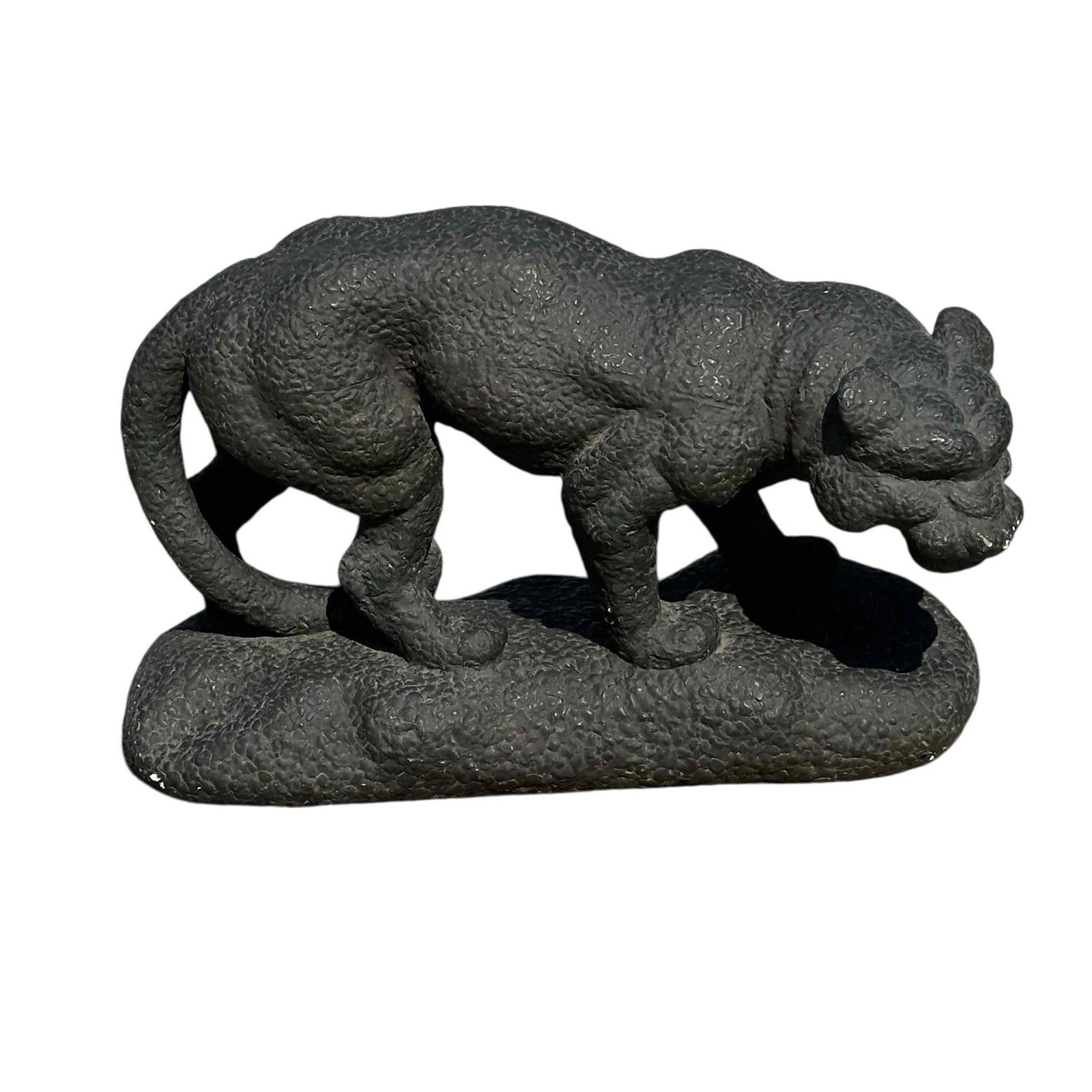 Monumental Black Panther Sculpture 27": Very large mid century black panther sculpture statue. Measuring approx. 27" long by 18" tall. Great for entrance way, hunting lodge or man cave In good age appropriate condition with some minor areas