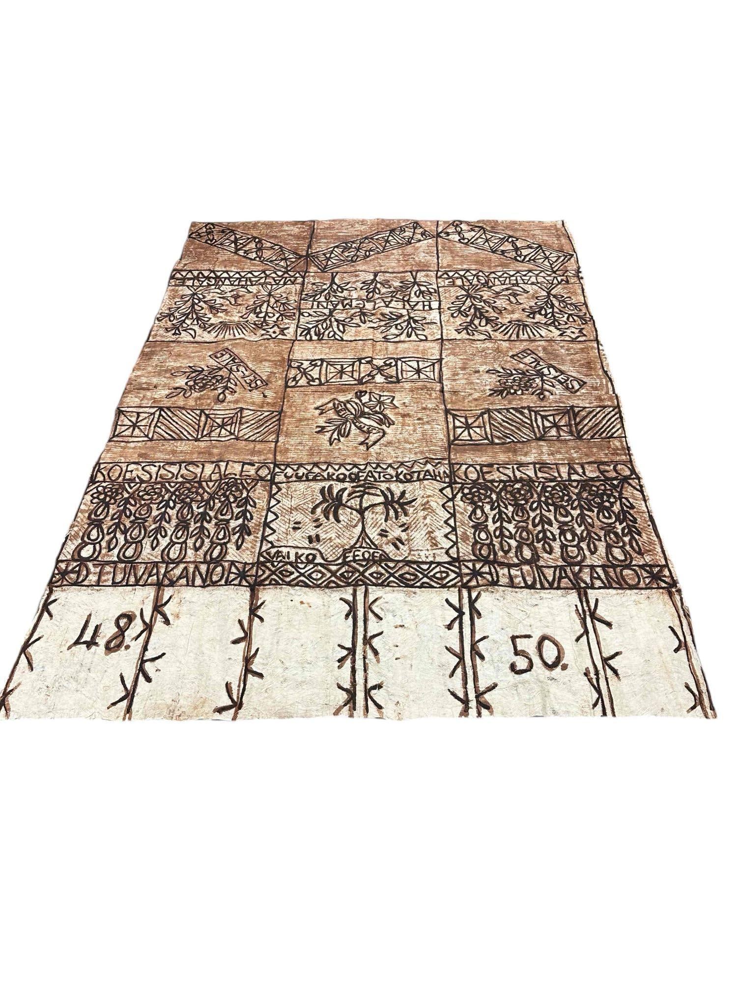 Large Hand Painted Native Polynesian TAPA Cloth: Measuring approx 56" x 81". Animals, birds and writings, as shown, see photos