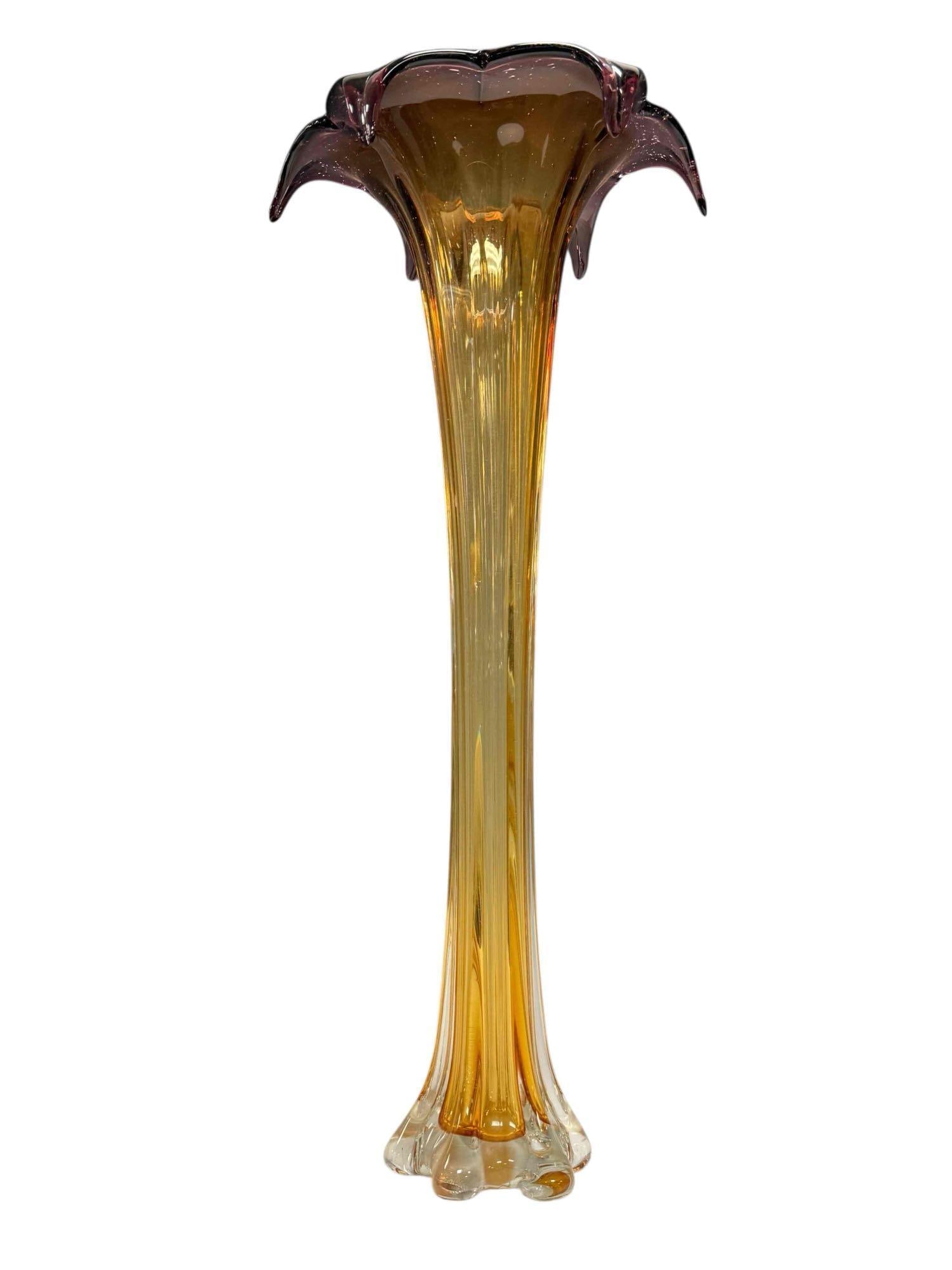 Tall Tulip Venetian Murano Glass Art Deco Vase (1 of 16)