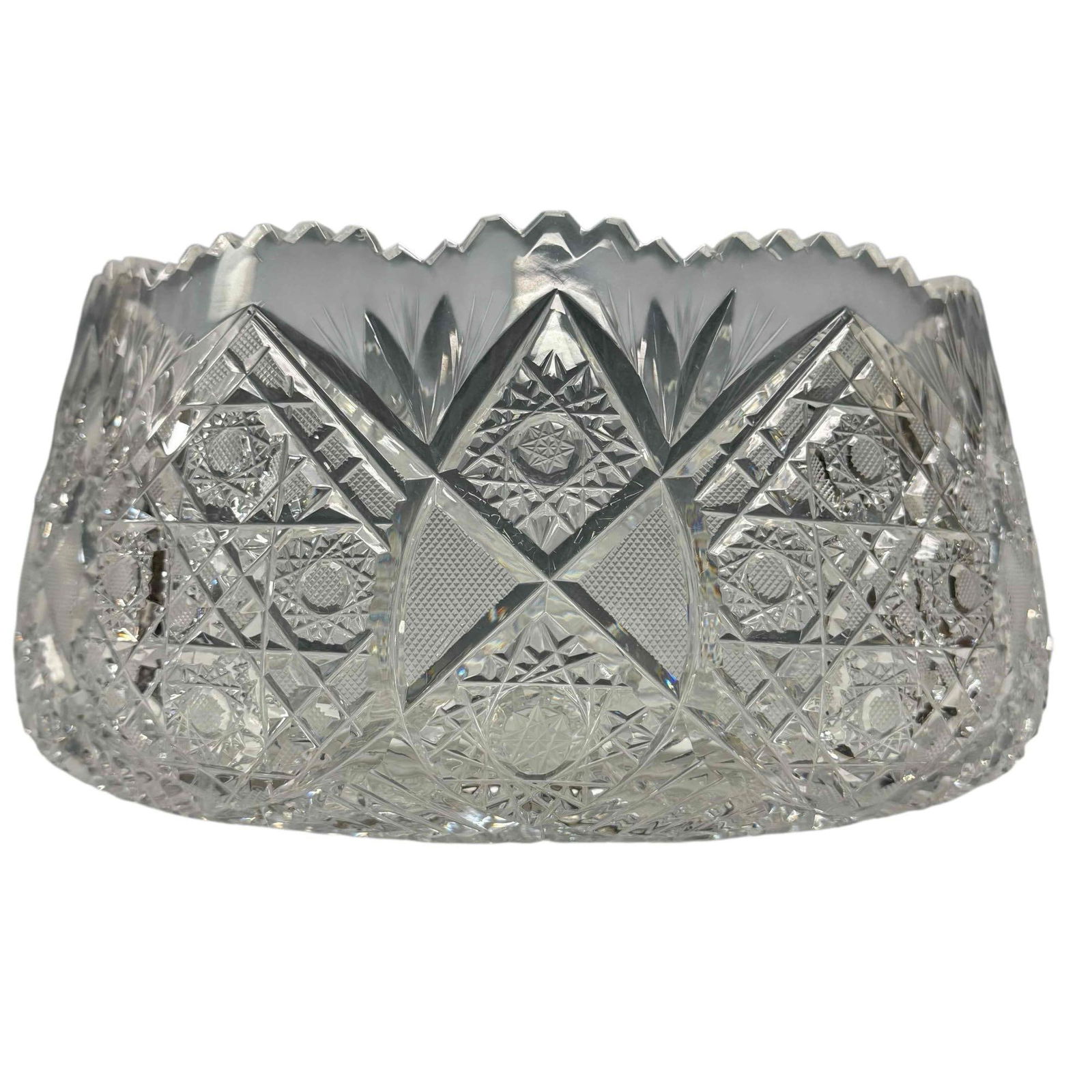 One Piece American Brilliant Cut Glass Signed Hawkes: Punch Bowl, One Piece American Brilliant Cut Glass, Signed Hawkes. Measuring approx. 10" diameter by 5" tall. In good age appropriate condition with one rim chip noted, see photos.