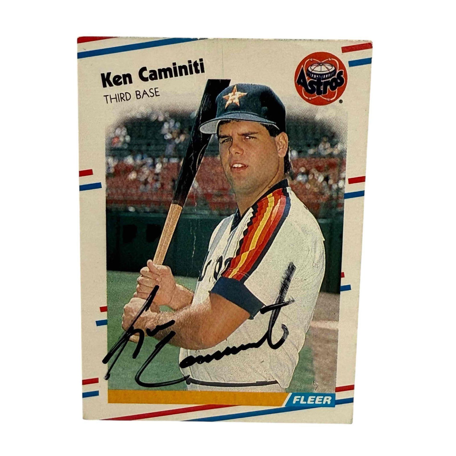 Ken Caminiti Autographed 1988 Fleer #441 Rookie Card: Off grade rookie card of slugger is signed in black marker, Signature is smudged. JSA Certified.