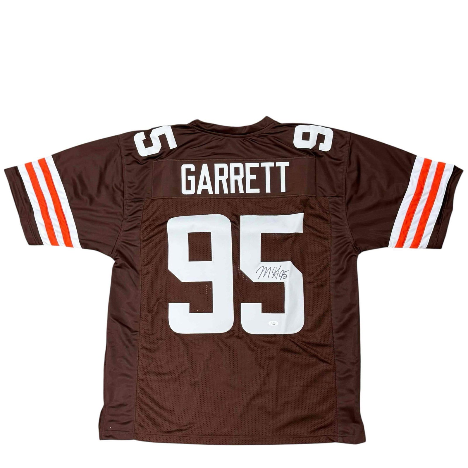Myles Garrett Autographed Cleveland Browns Jersey JSA: Size XL jersey signed on the back number in black marker by the Cleveland Browns sack master! JSA certified.