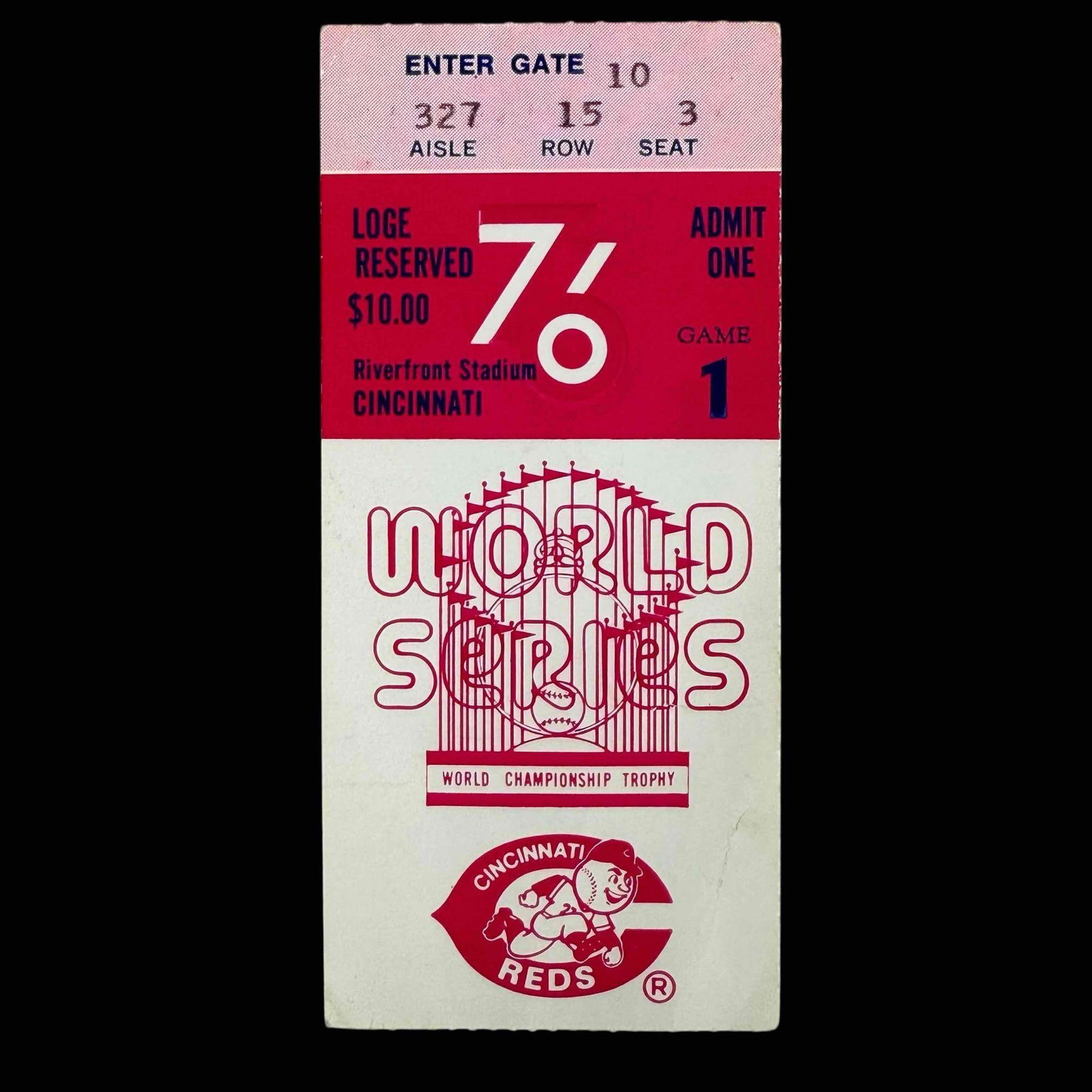 1976 World Series Game 1 Ticket Cincinnati Reds New York Yankees: The Big Red Machine was rolling in '76 as they swept the Yankees! This is a Loge ticket for game 1.