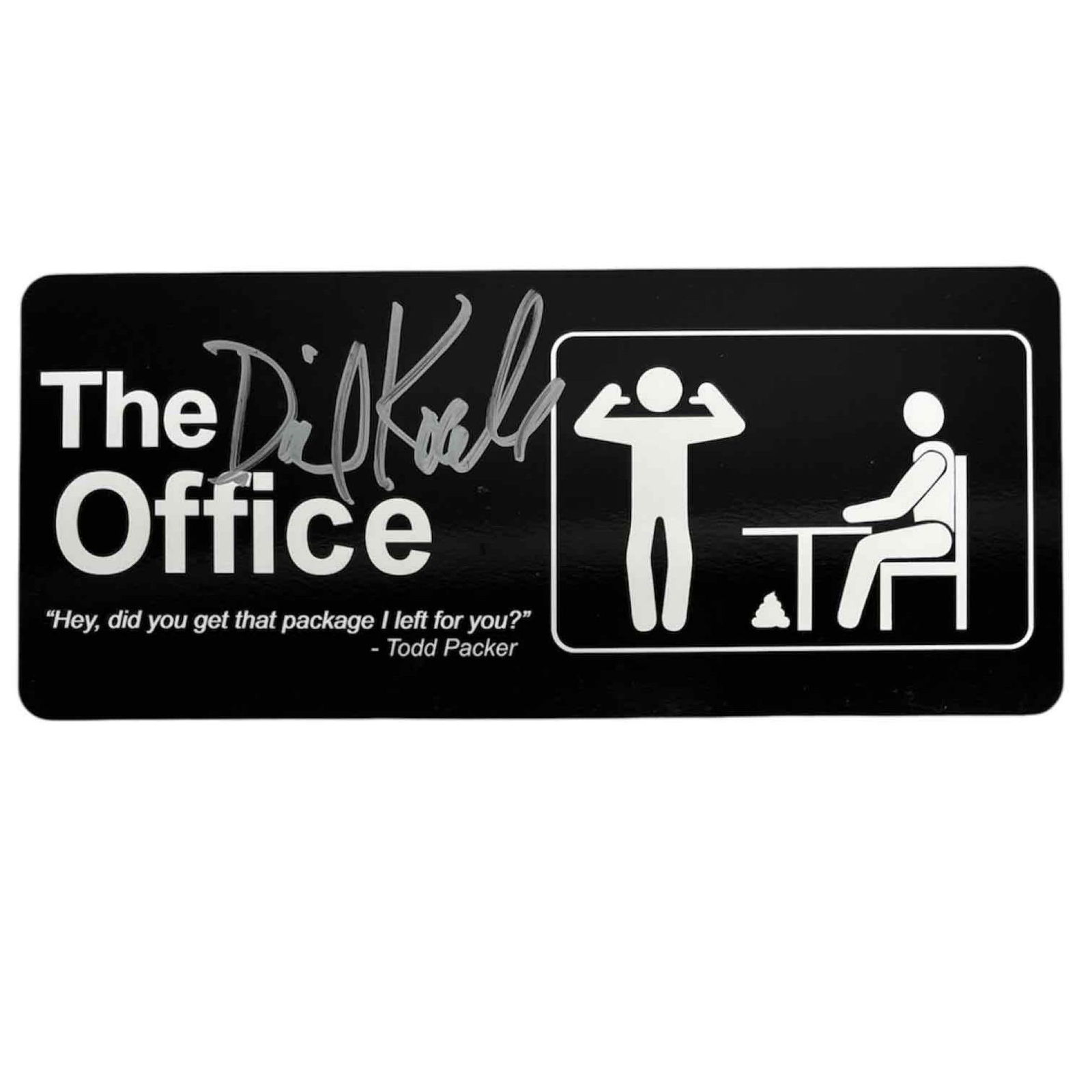 David Koechner Autographed The Office Door Sign JSA: Funny sign made in the fashion of a sign next to a door in an office setting. Classic quote from The Office and signage to go along with it. Silver signature by the popular actor who has been entertai
