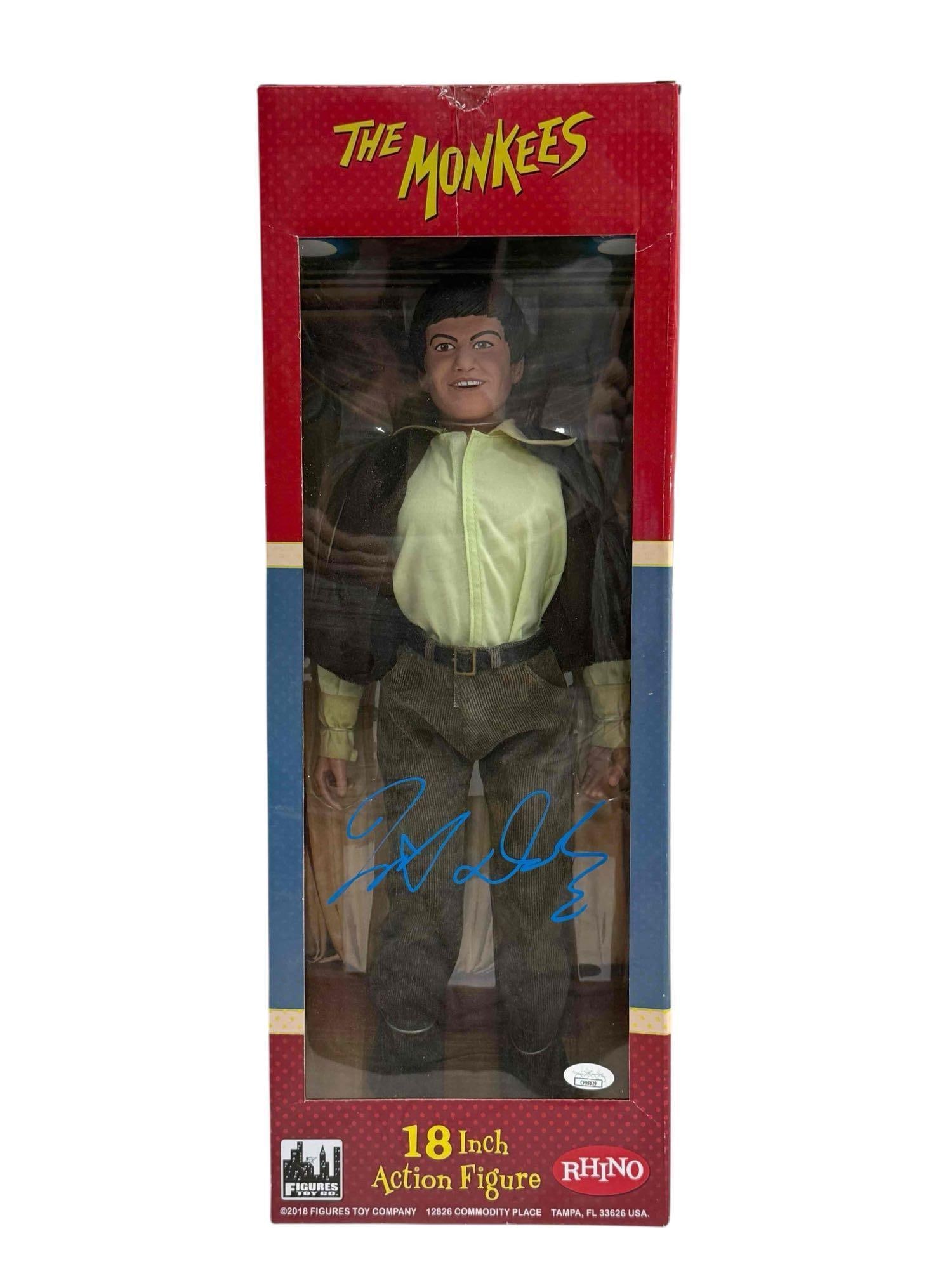 Micky Dolenz Autographed Monkees Action Figure Box JSA: 18 inch action figure by 2018 Figures Toy Company. Very large blue signature on the plastic window. Shows very well! JSA certified. Overall measures approx 22x8x5.
