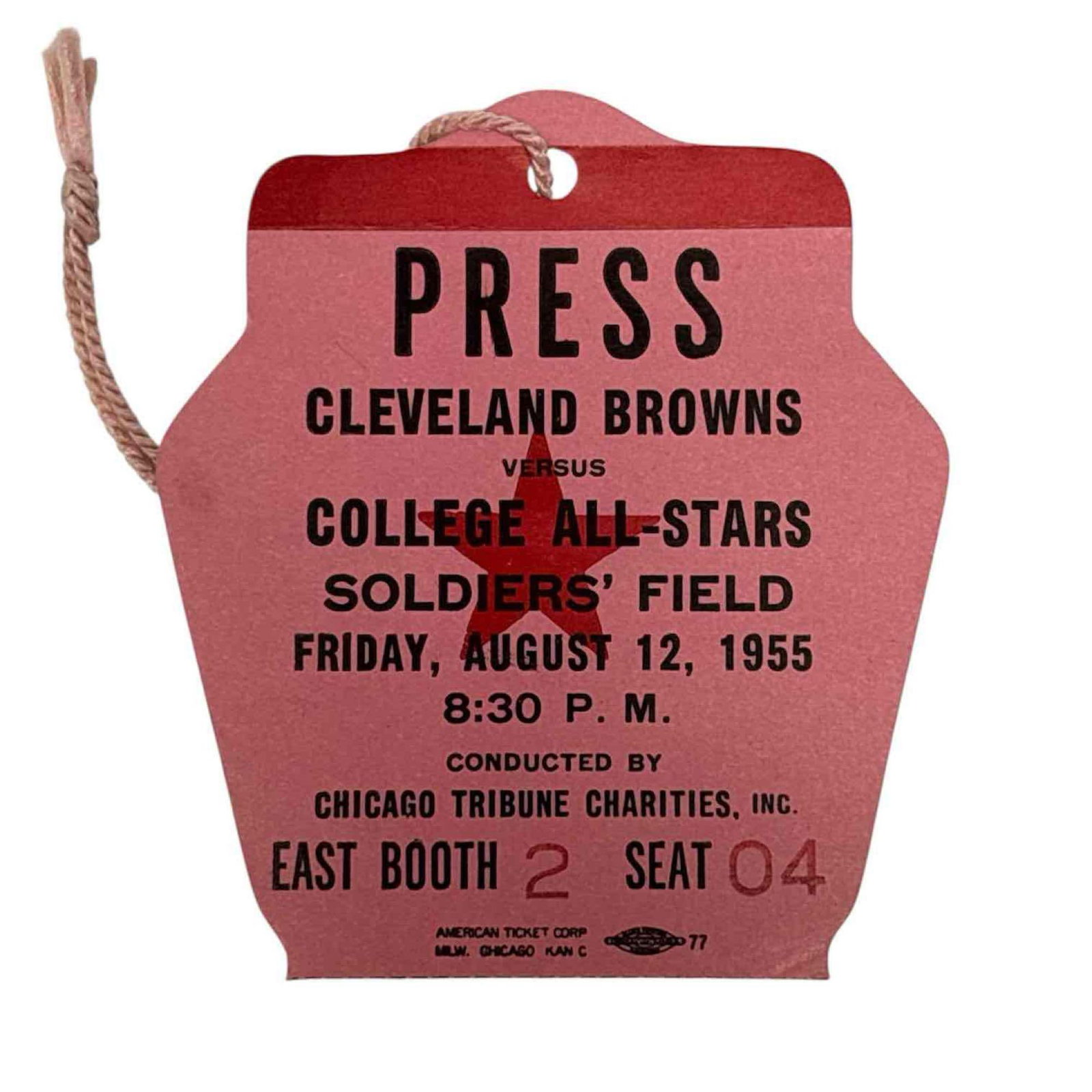 Murray Olderman's Personal 1955 College All-Stars Press Pass: Murray was a sports cartoonist and writer - very renowned to the point that much of his work has been utilized by the Pro Football Hall of Fame over the years. This is the first season that he startin
