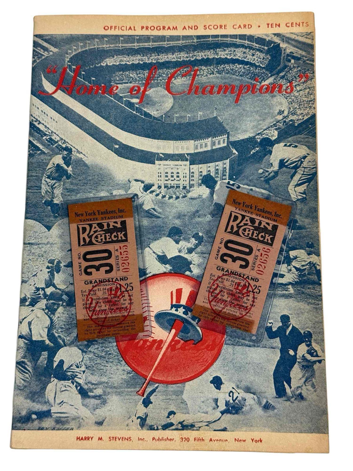 1949 New York Yankee Program and Ticket Stubs - 1 Hitter (1 of 7)