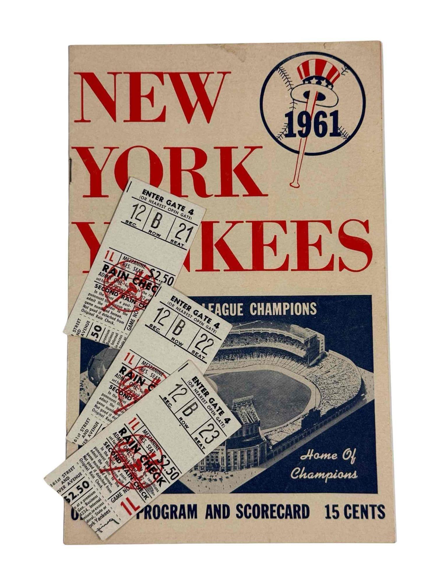1961 New York Yankees Program and Tickets Roger Maris Mickey Mantle (1 of 10)