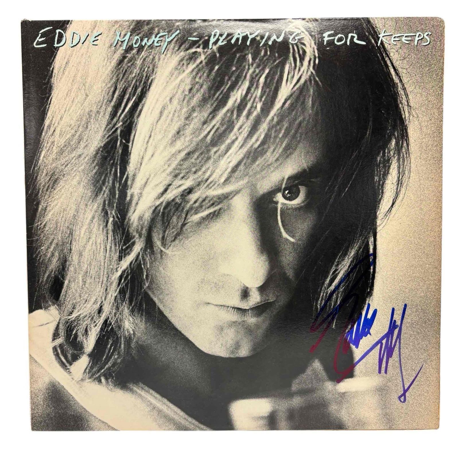 Eddie Money Autographed Playing for Keeps Vinyl Cover JSA: 1980 released album. Signed on the album cover in blue marker by the legendary rocker so had so many hits in the 1970's and 1980's, JSA certified.