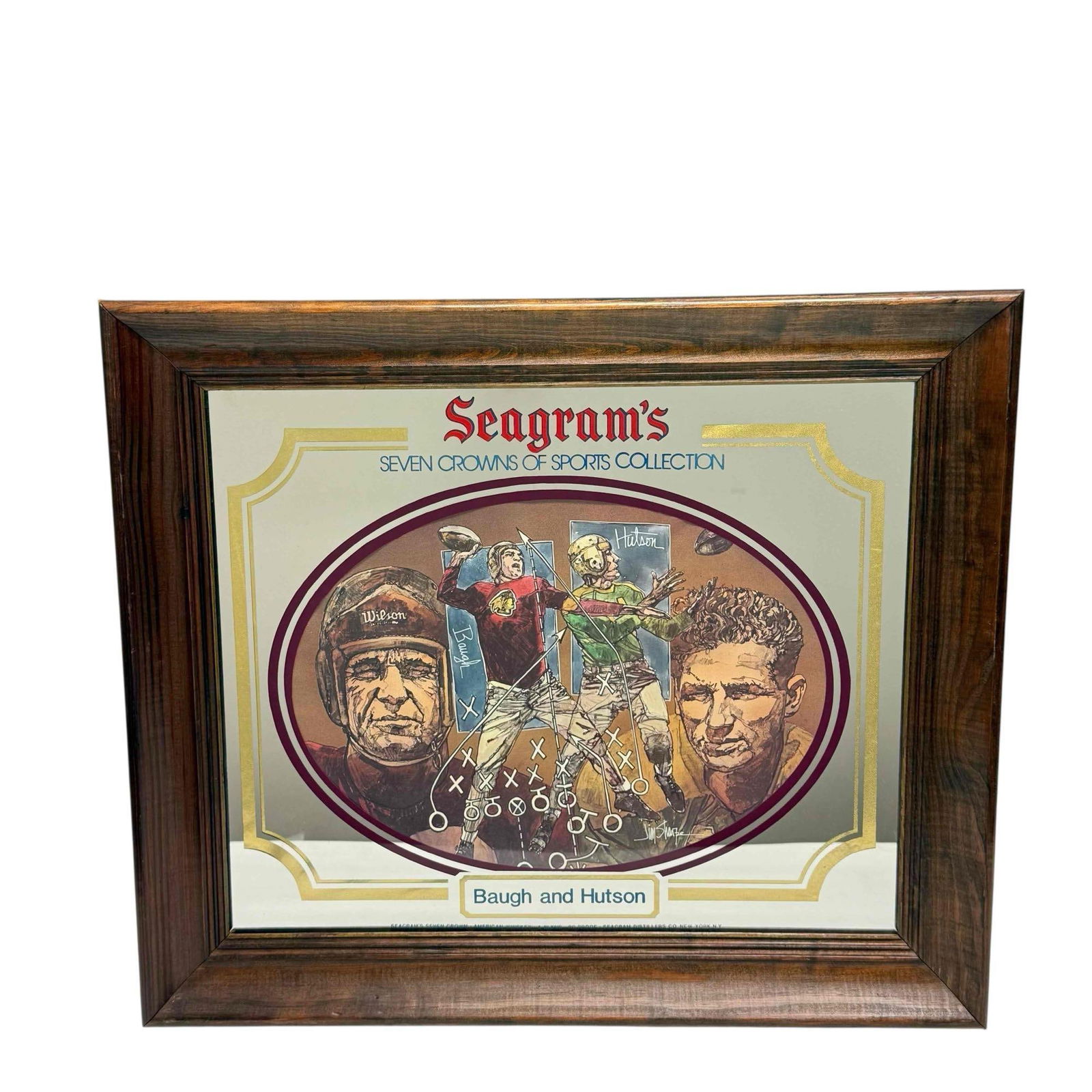 Seagram's Sammy Baugh and Don Hutson Mirror: Approx 21x18 wooden framed mirror honoring the two legends.
